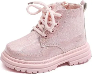 Toddler Girl Lace Up Zipper Waterproof Ankle Leather Boots