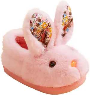 Toddler Girls Boys Home Slippers Fuzzy Bunny Ear Warm Winter Fleece Indoor Slipper Kids Flat Soft Plush Shoes