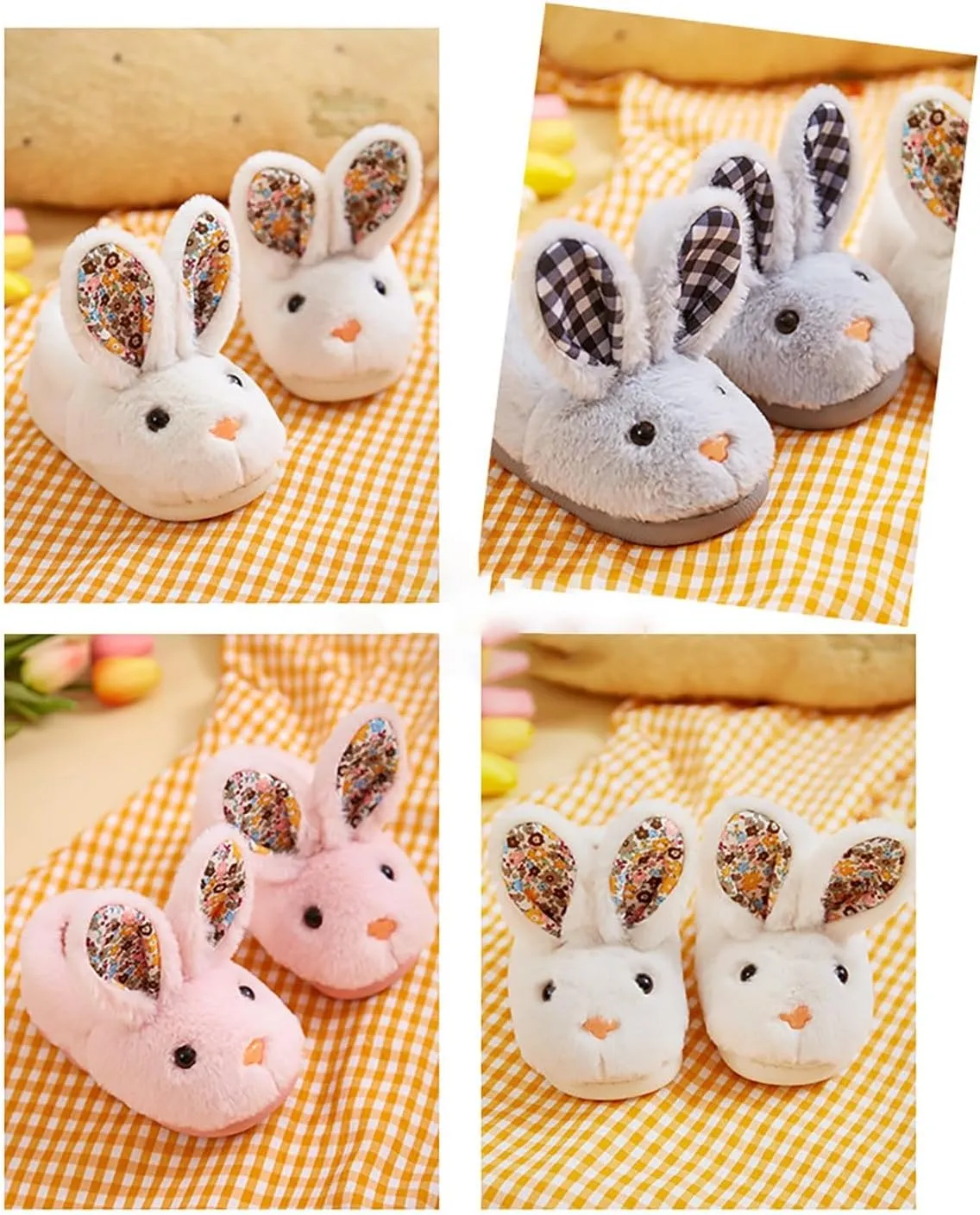 Toddler Girls Boys Home Slippers Fuzzy Bunny Ear Warm Winter Fleece Indoor Slipper Kids Flat Soft Plush Shoes