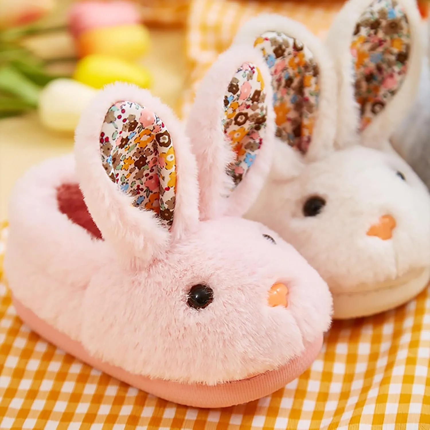 Toddler Girls Boys Home Slippers Fuzzy Bunny Ear Warm Winter Fleece Indoor Slipper Kids Flat Soft Plush Shoes