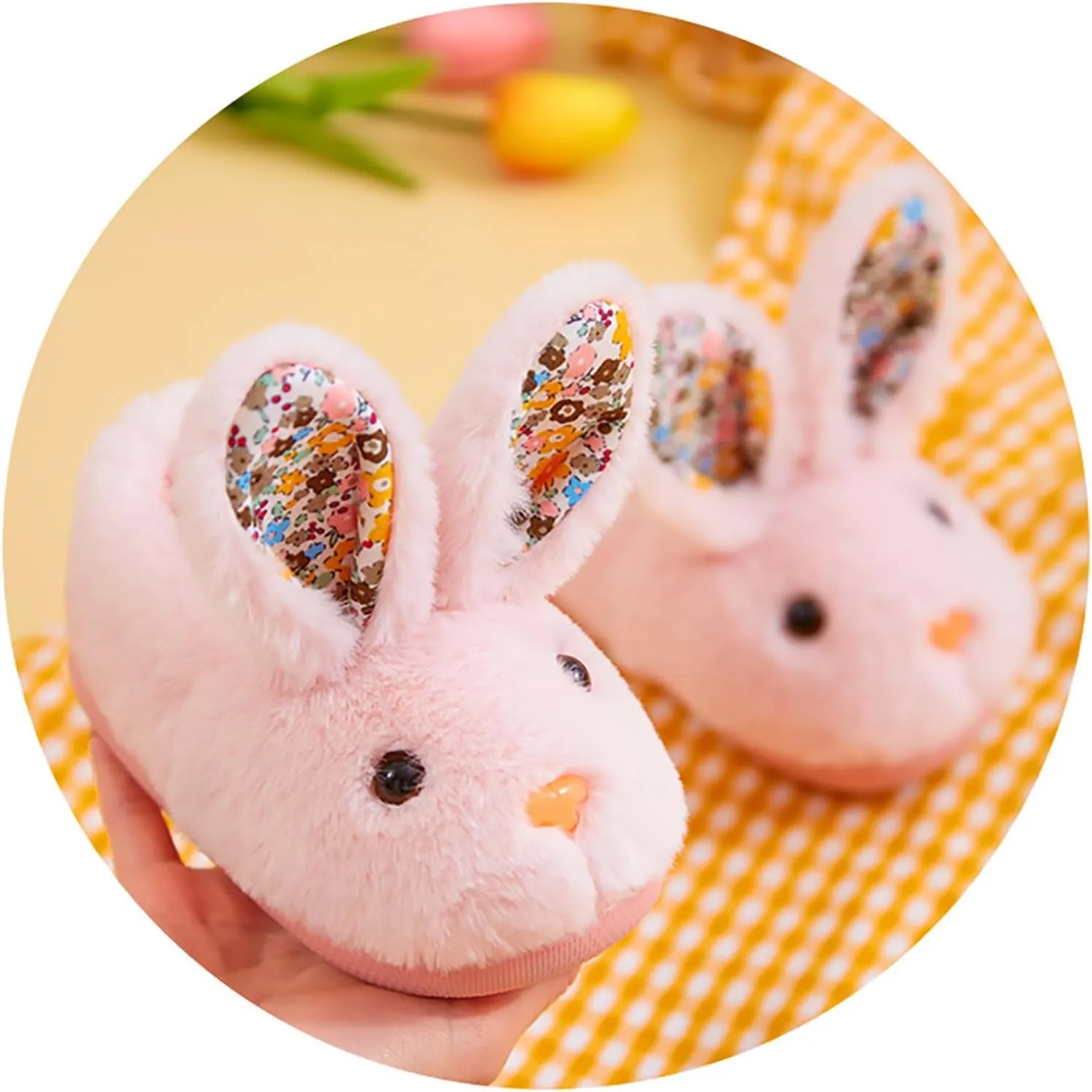 Toddler Girls Boys Home Slippers Fuzzy Bunny Ear Warm Winter Fleece Indoor Slipper Kids Flat Soft Plush Shoes