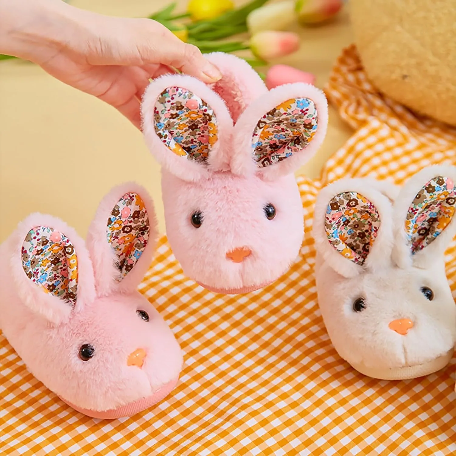 Toddler Girls Boys Home Slippers Fuzzy Bunny Ear Warm Winter Fleece Indoor Slipper Kids Flat Soft Plush Shoes