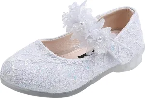 Toddler Girls Dress Shoes Flower Girl Shoes Ankle Strap Ballet Flat Pearls Mary Jane Wedding Party Flower Toddler Shoes