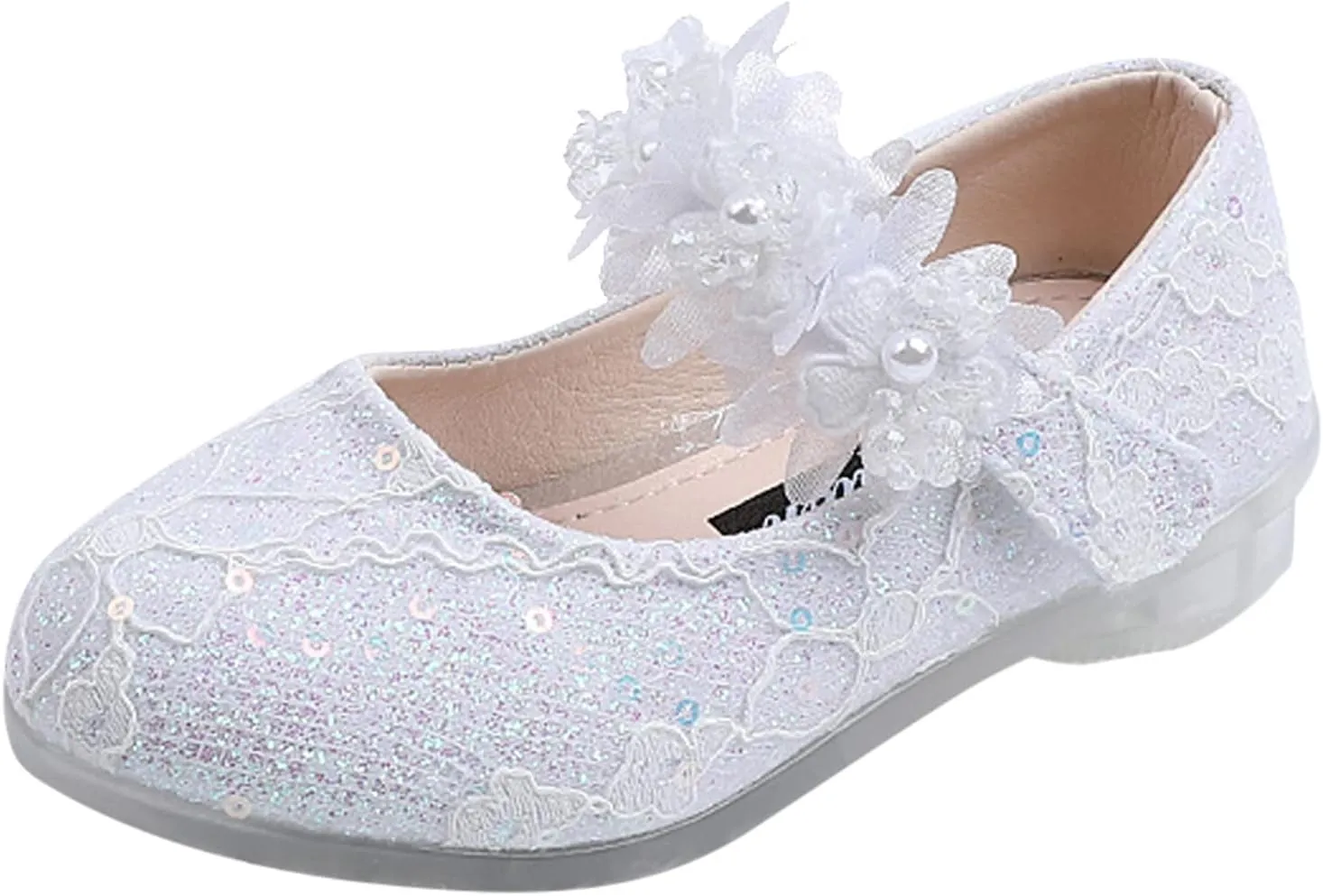 Toddler Girls Dress Shoes Flower Girl Shoes Ankle Strap Ballet Flat Pearls Mary Jane Wedding Party Flower Toddler Shoes
