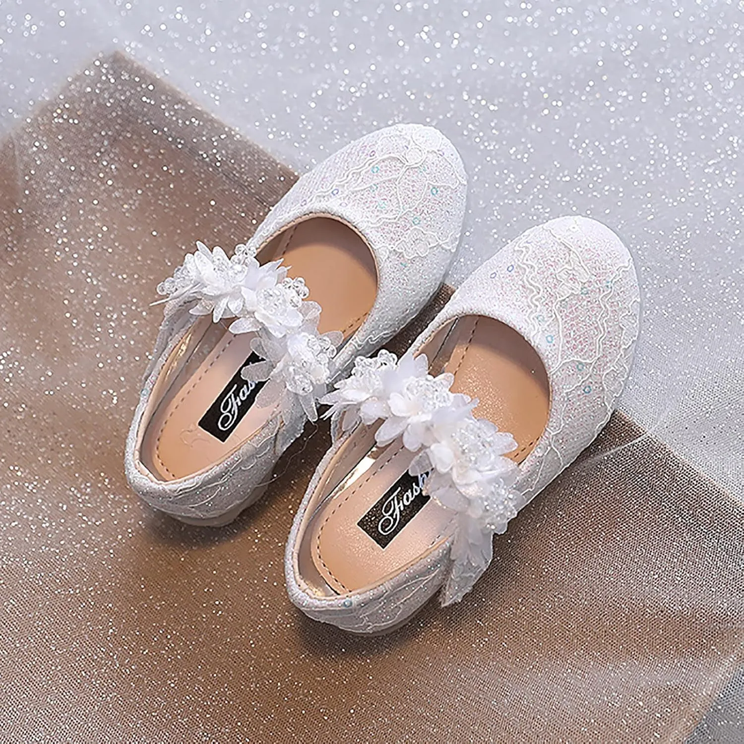 Toddler Girls Dress Shoes Flower Girl Shoes Ankle Strap Ballet Flat Pearls Mary Jane Wedding Party Flower Toddler Shoes