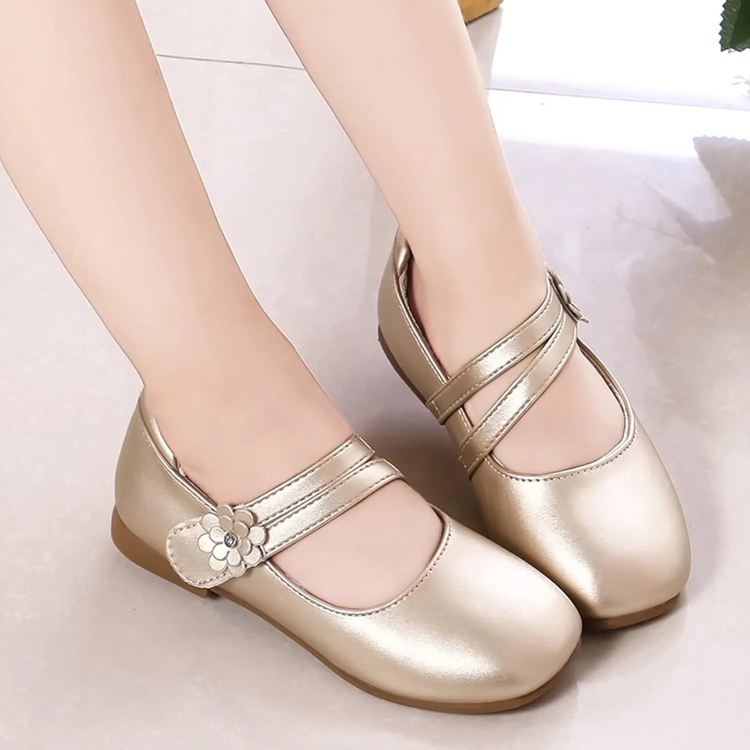 Toddler Girls Dress Shoes Flower Girl Shoes Ballerina Flat Mary Jane Wedding Party Flower Shoes(Little Kids Shoes