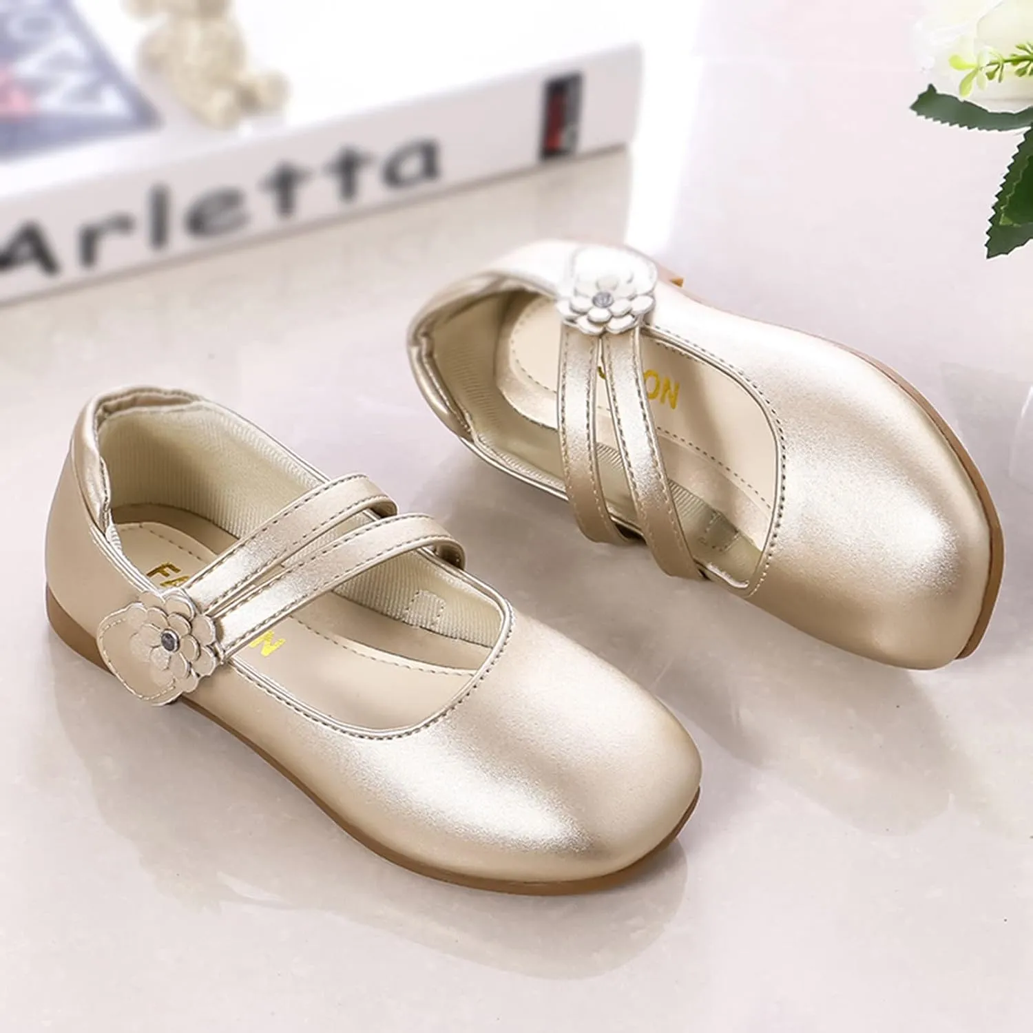 Toddler Girls Dress Shoes Flower Girl Shoes Ballerina Flat Mary Jane Wedding Party Flower Shoes(Little Kids Shoes