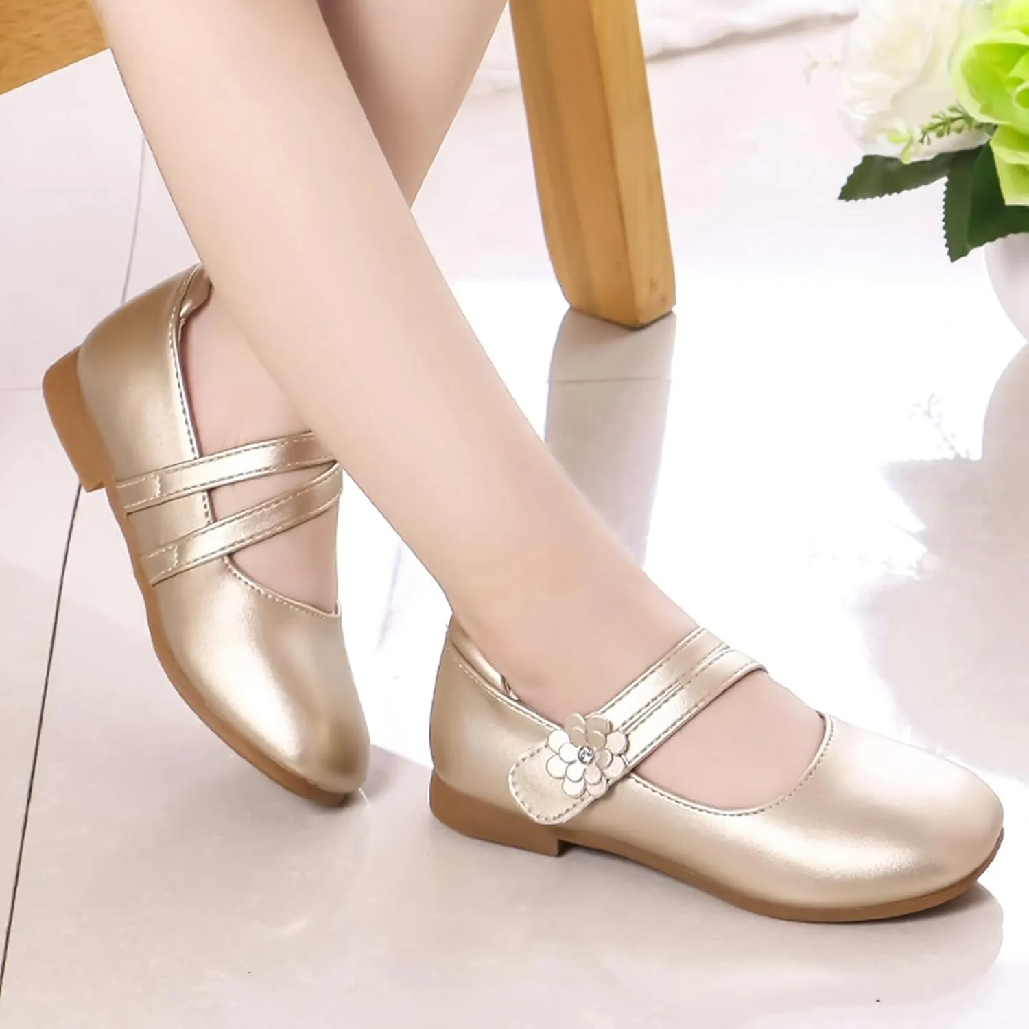 Toddler Girls Dress Shoes Flower Girl Shoes Ballerina Flat Mary Jane Wedding Party Flower Shoes(Little Kids Shoes