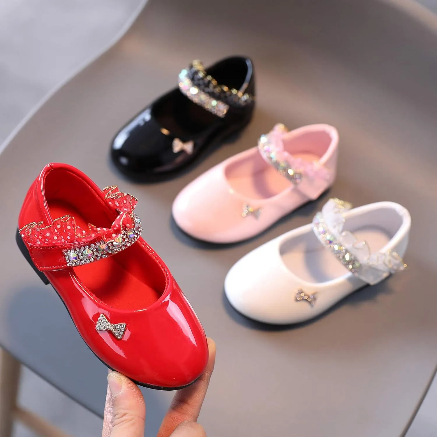 Toddler Girls Dress Shoes Rhinstones Mary Jane Ballet Flats Flower Girl School Party Wedding Shoes