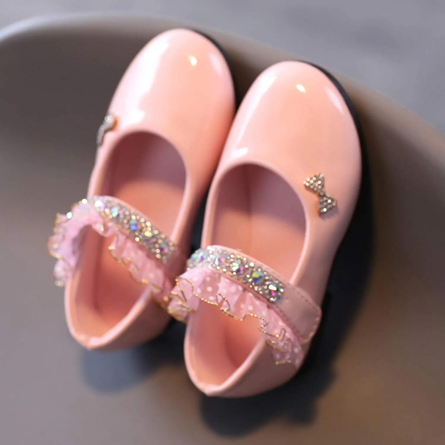 Toddler Girls Dress Shoes Rhinstones Mary Jane Ballet Flats Flower Girl School Party Wedding Shoes