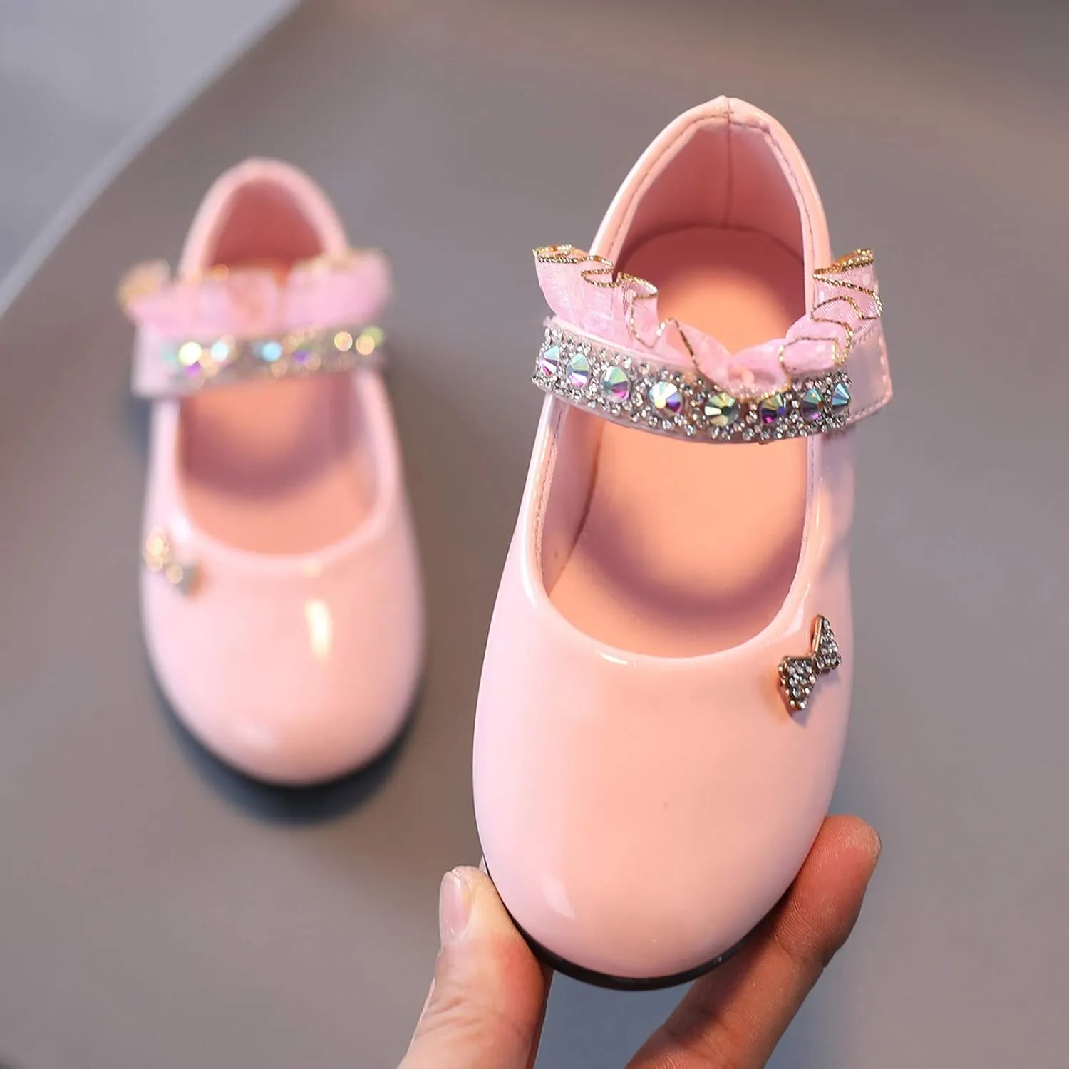 Toddler Girls Dress Shoes Rhinstones Mary Jane Ballet Flats Flower Girl School Party Wedding Shoes