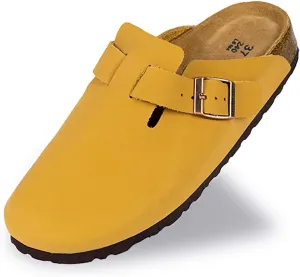 Unisex Cork Clogs and Mules,Soft Smoonth Leather Women/Men Sandal House Slipper,Skin-Friendly and Comfortable Footbed Suede Slippers,Arch Support,Adjustable Buckle