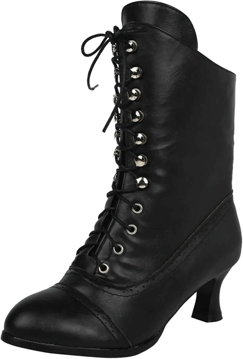 Victorian Boots for Women Vintage Boots 70s Lace up Ankle Boots Mid Heel Booties Heel Side Zippers Round Toe Costume Shoes