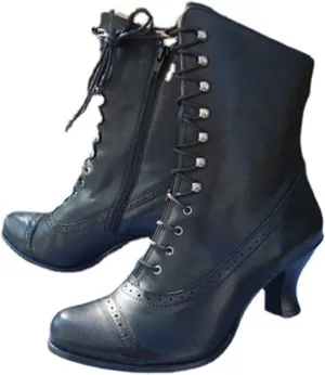 Victorian Boots for Women Vintage Boots 70s Lace up Ankle Boots Mid Heel Booties Heel Side Zippers Round Toe Costume Shoes