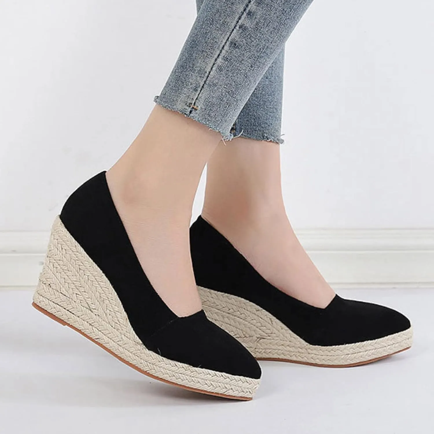 Wedge Sandals for Women 2024 Fashion Toe Slip On Espadrilles Casual Shoes Woman Canvas Trendy Shoes High Heels Shoes For