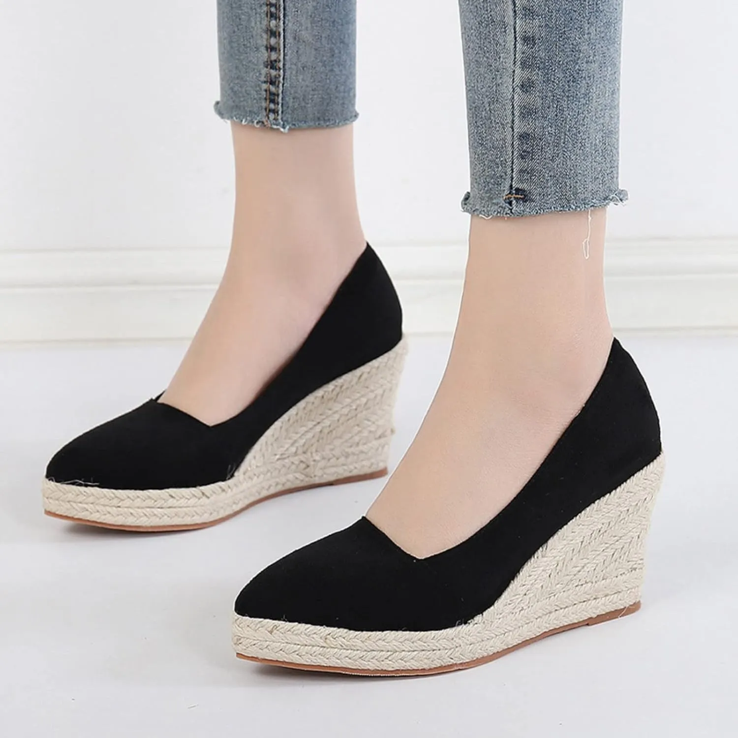 Wedge Sandals for Women 2024 Fashion Toe Slip On Espadrilles Casual Shoes Woman Canvas Trendy Shoes High Heels Shoes For