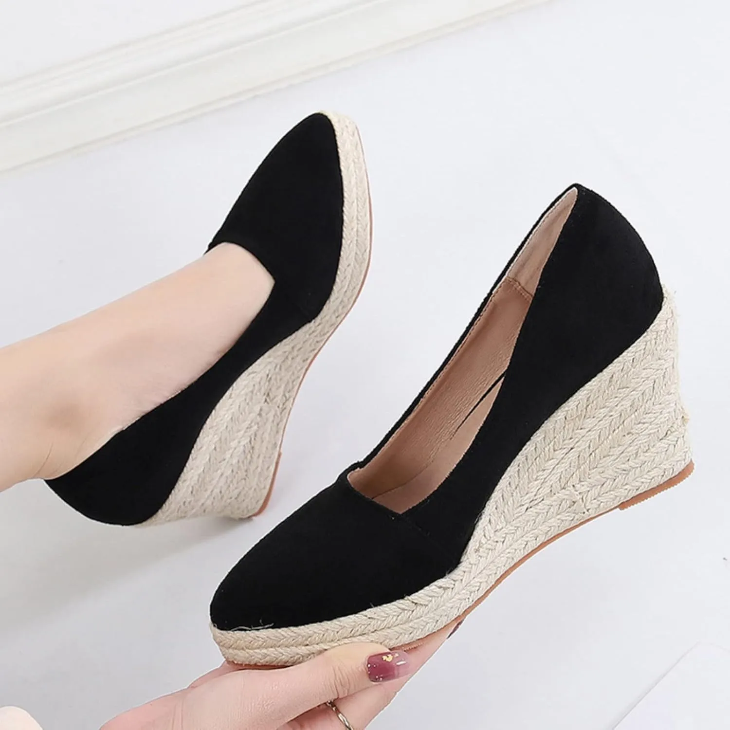 Wedge Sandals for Women 2024 Fashion Toe Slip On Espadrilles Casual Shoes Woman Canvas Trendy Shoes High Heels Shoes For
