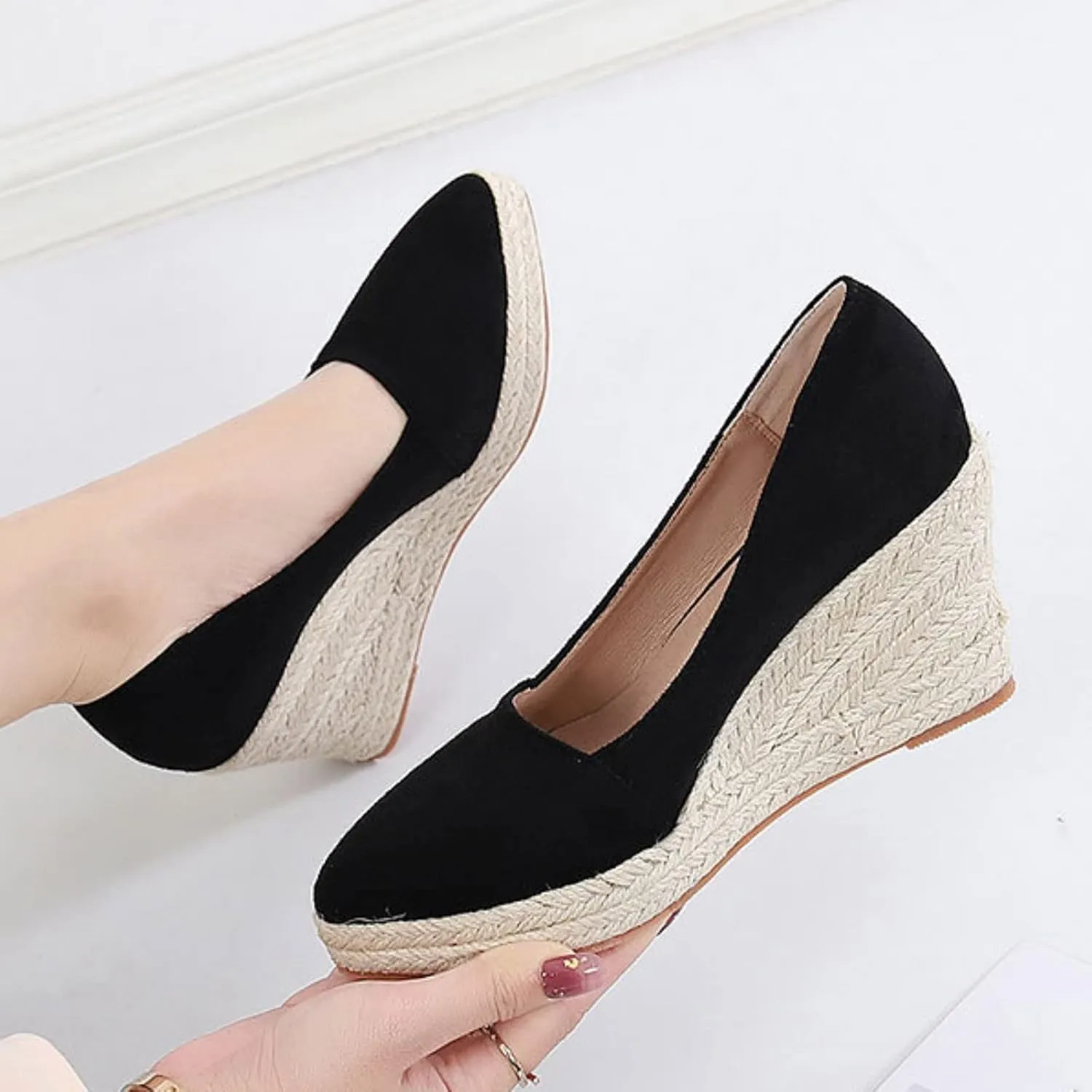 Wedge Sandals for Women 2024 Fashion Toe Slip On Espadrilles Casual Shoes Woman Canvas Trendy Shoes High Heels Shoes For