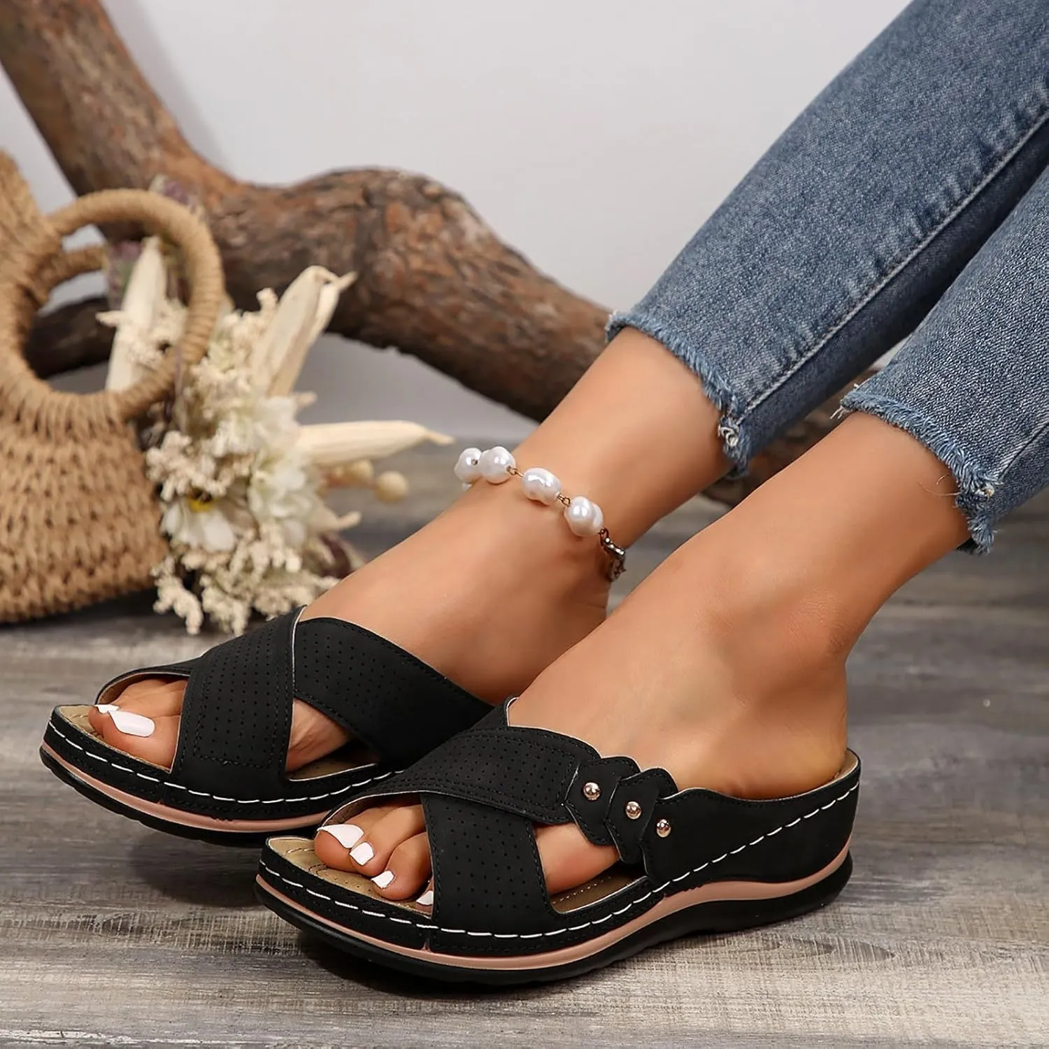 Wedge Sandals for Women 2025 Summer Comfortable Walking Open Toe Dressy Platform Slip on Sandal