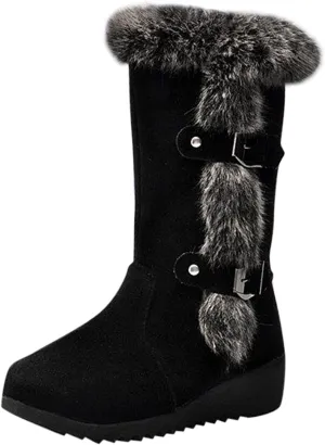Winter Boots for Women 2024 New Mid Calf Warm Faux Fur Lined Waterproof Lace Up Snow Boots Outdoor Boots
