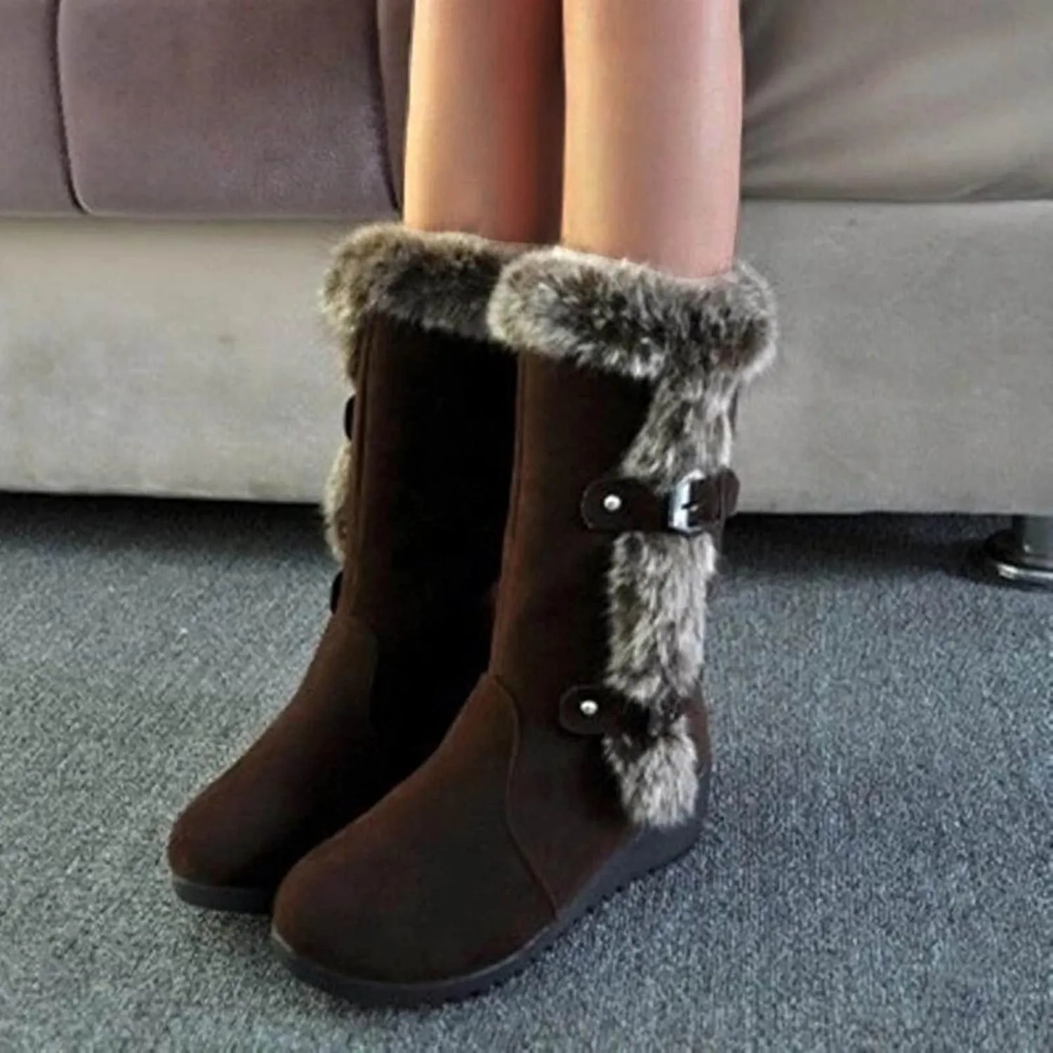 Winter Boots for Women 2024 New Mid Calf Warm Faux Fur Lined Waterproof Lace Up Snow Boots Outdoor Boots