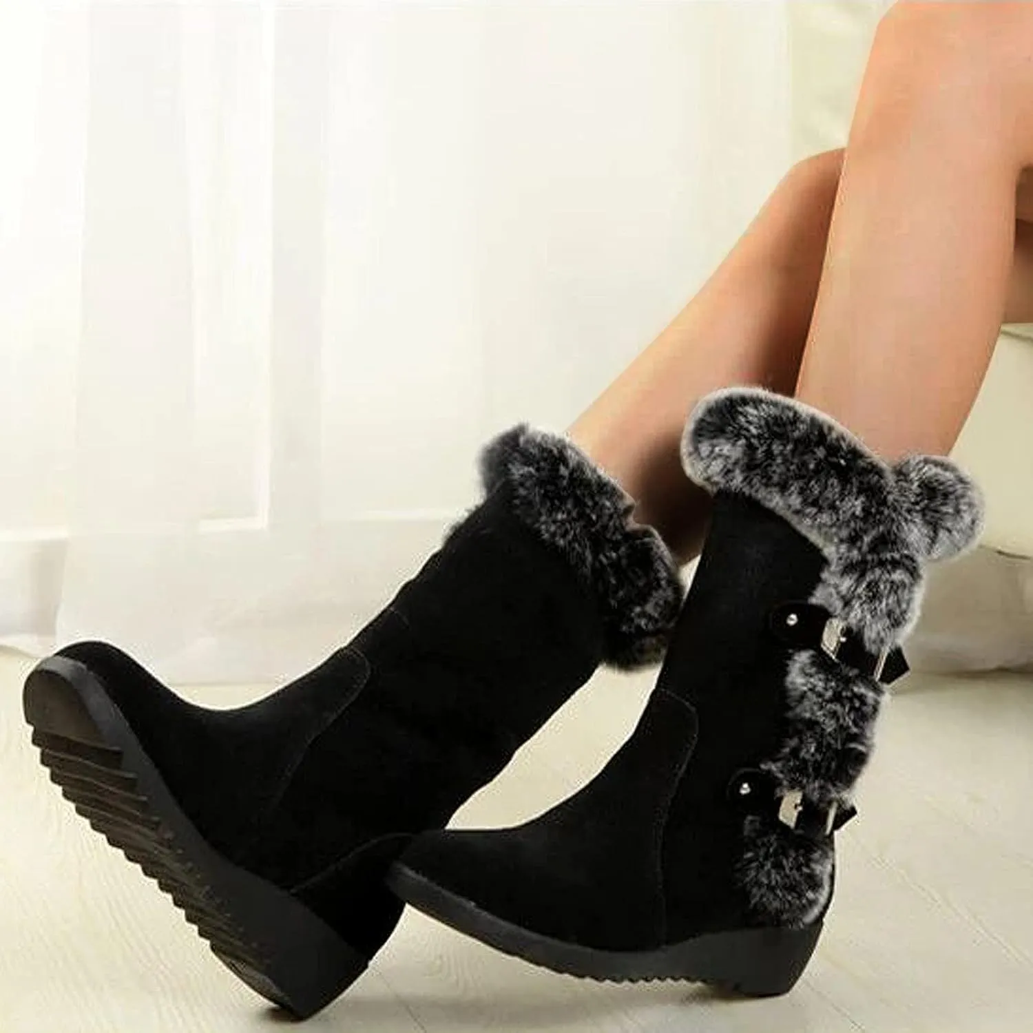 Winter Boots for Women 2024 New Mid Calf Warm Faux Fur Lined Waterproof Lace Up Snow Boots Outdoor Boots