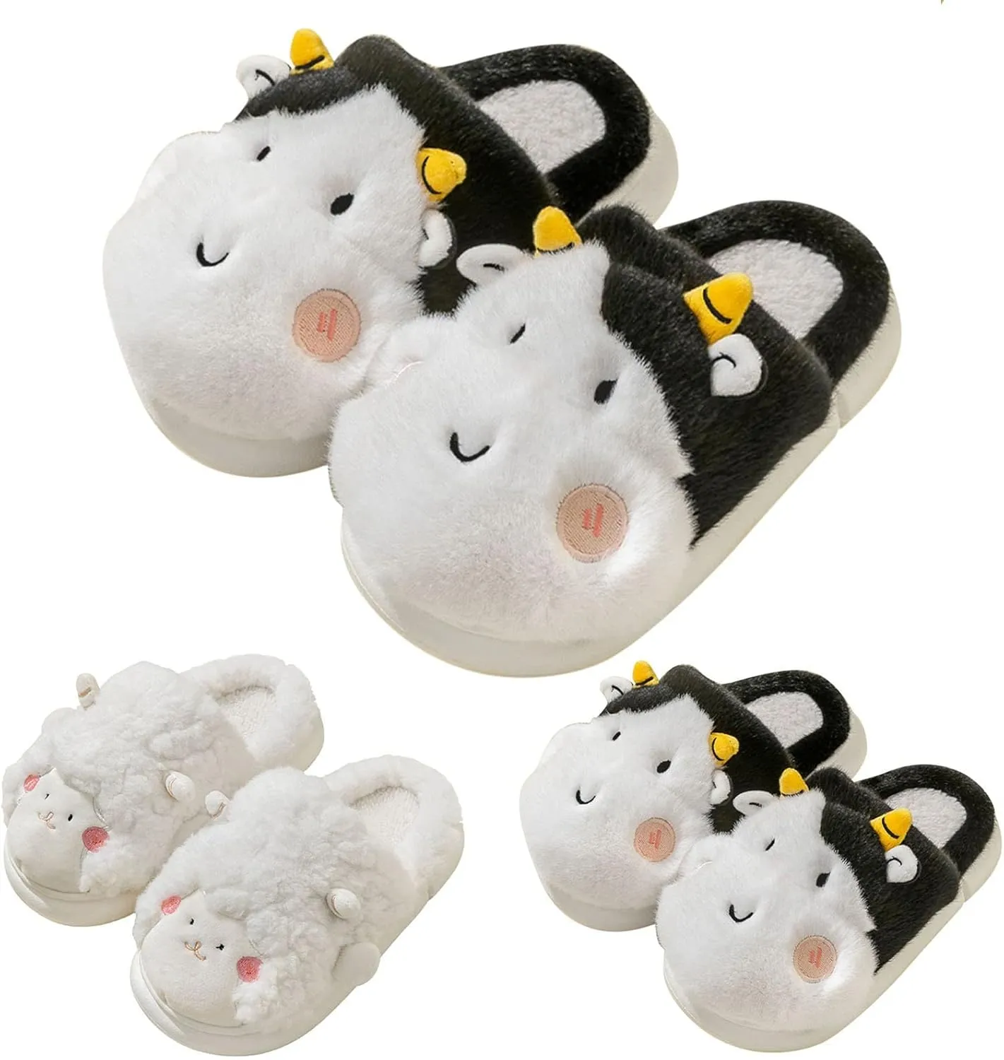 Winter Children Slippers Girl Boy Flat Non Slip Round Toe Short Plush Warm Comfortable Cute Sheep Toddler Indoor Slipper