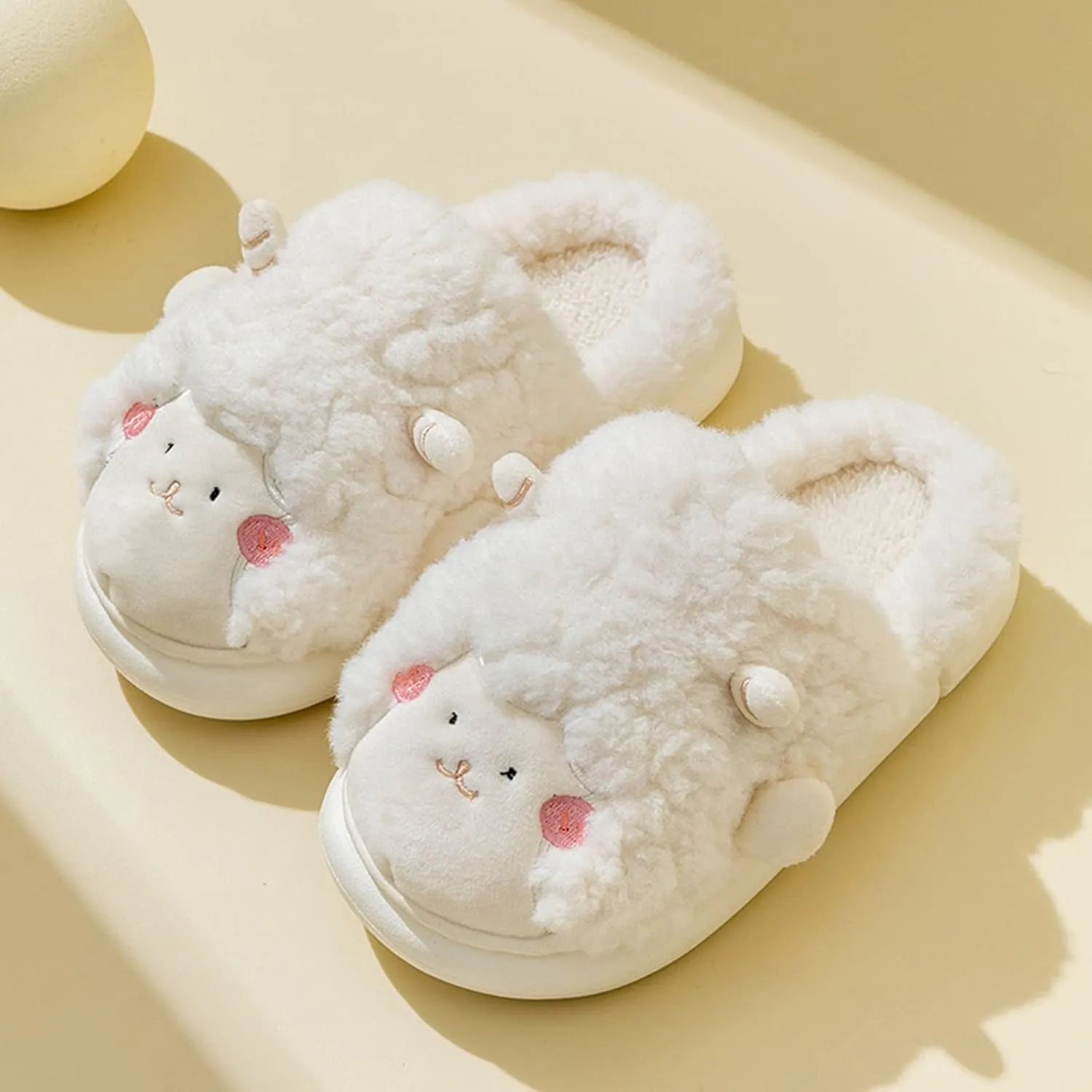 Winter Children Slippers Girl Boy Flat Non Slip Round Toe Short Plush Warm Comfortable Cute Sheep Toddler Indoor Slipper