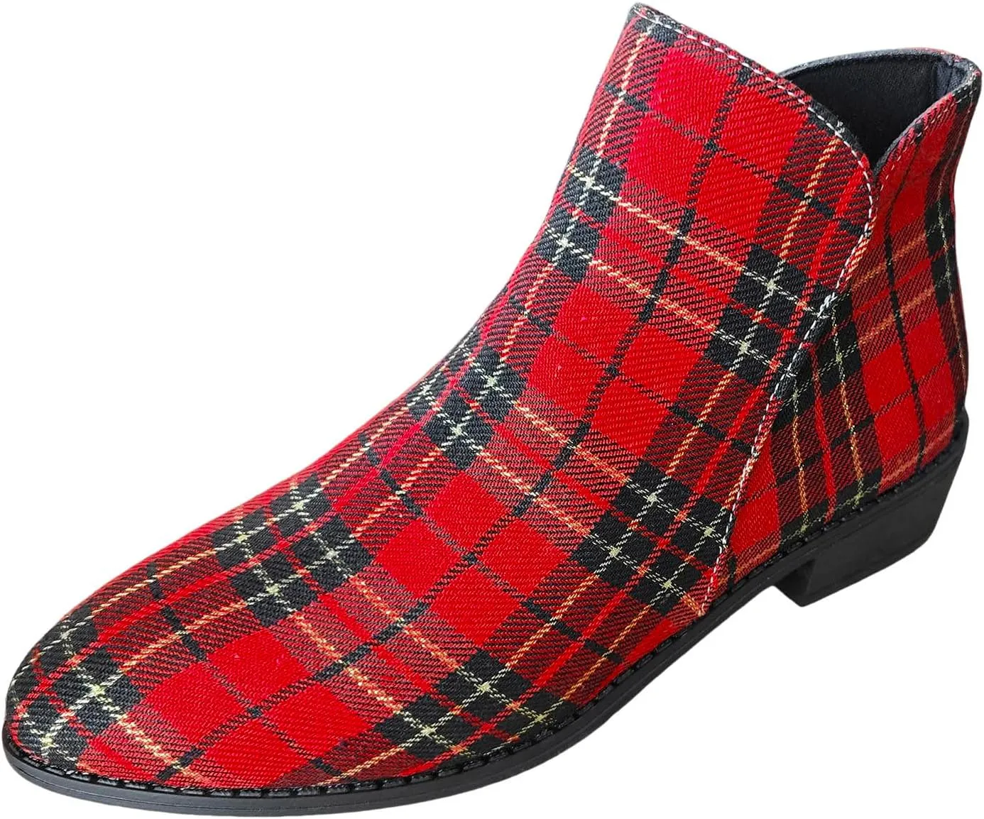 Women Ankle Boots Plaid Graphic Low Heel Leather Boots Fashion Slip on Comfortable Fall Winter Boots Side Zipper Wide Width Booties for Women Ladies Boots