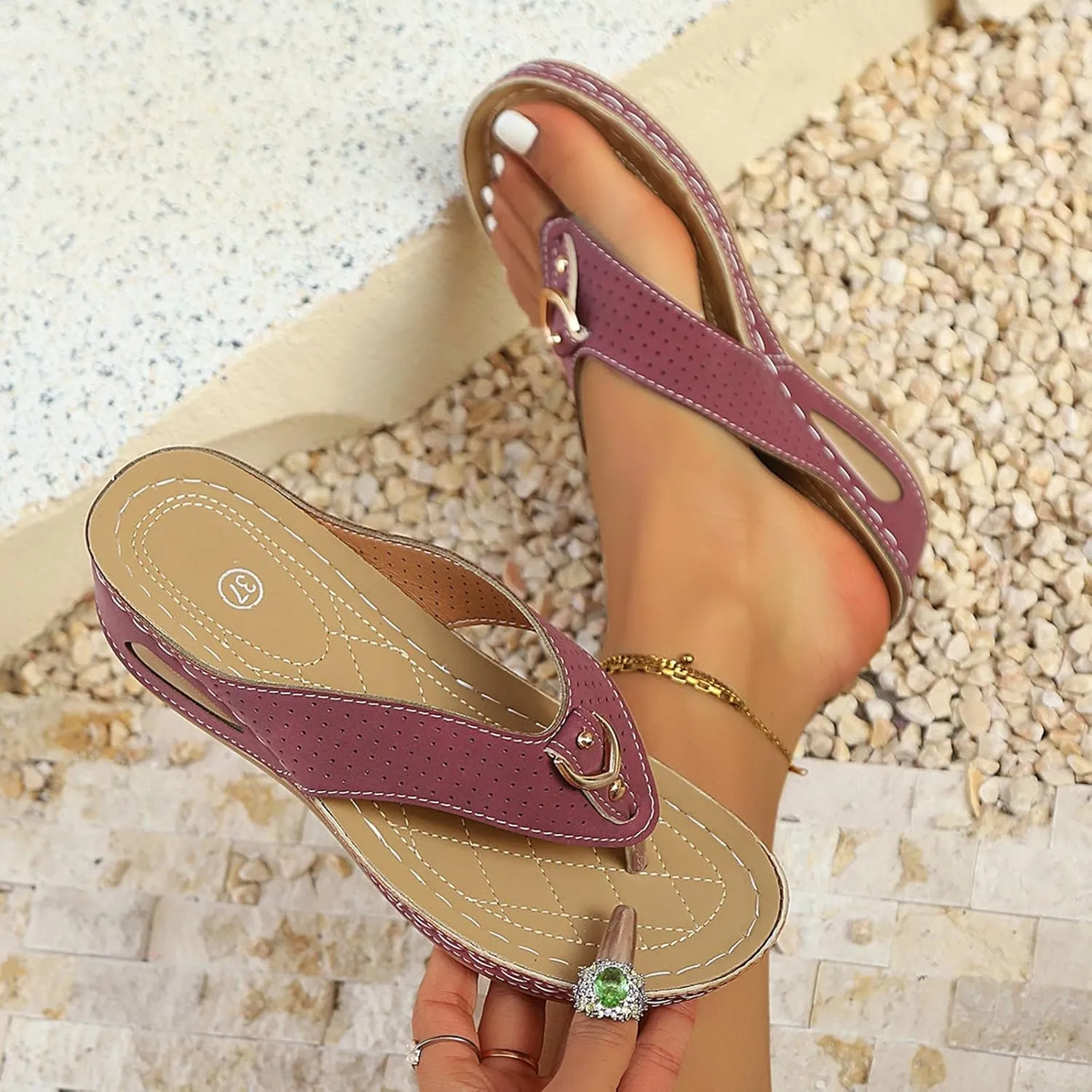 Women Summer Casual Thick Sole Wedge Roman Flip Flop Sandals Stylish Beach Footwear For Women's Heeled Sandals Size 12