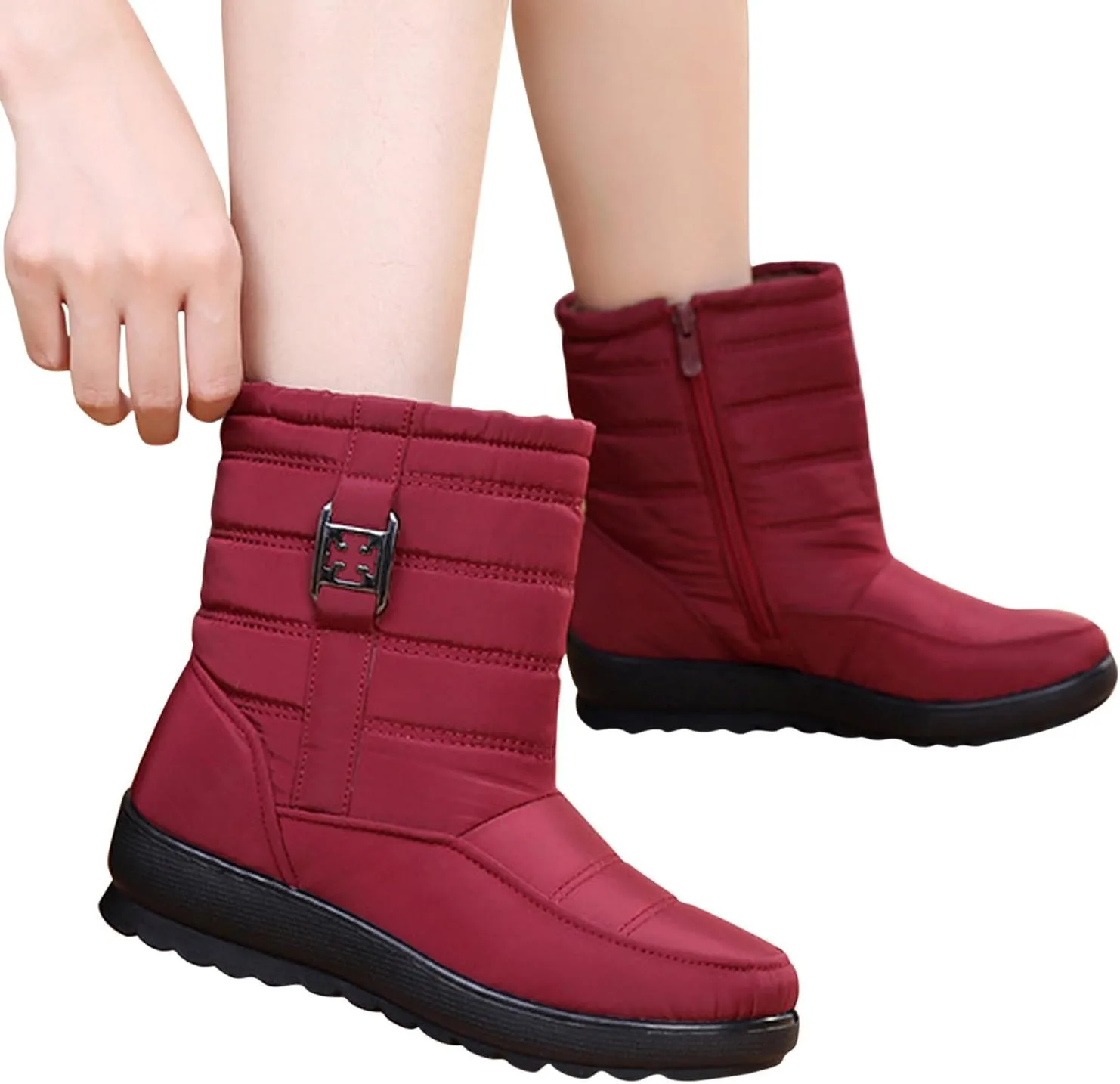 Women Winter Snow Boots Fleece Lined Walking Booties Fashion Flat Bootie Non Slip Outdoor Ankle Short Boot Lightweight Winter Shoes