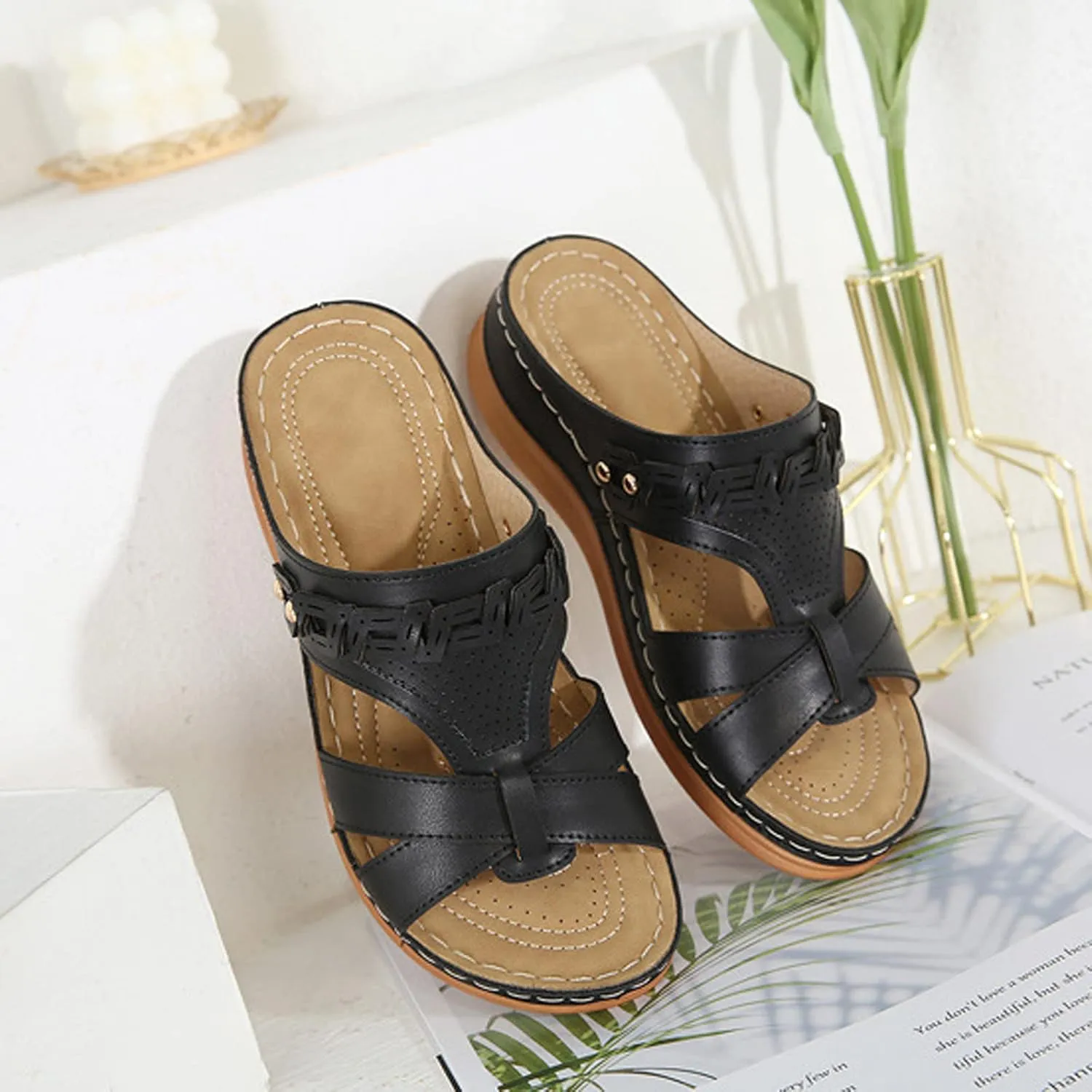 Women's Arch Support Sandals Woman Sandals Summer Diabetic Sandals for Men Wide Width Womens Hiking Shoes Orthopedic Slip Resistant Walking Shoes for Women Cute Black Sandals for Women