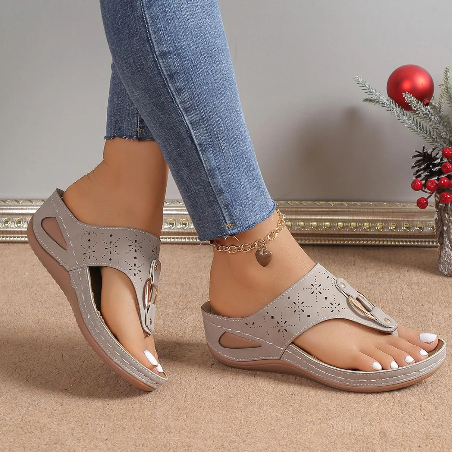 Womens Arch Support Thong Sandals Comfortable Orthopedic Slide Summer Flip Flops Clip Toe Wedge Slippers