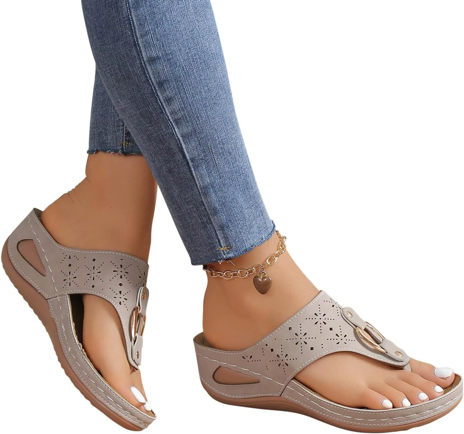 Womens Arch Support Thong Sandals Comfortable Orthopedic Slide Summer Flip Flops Clip Toe Wedge Slippers