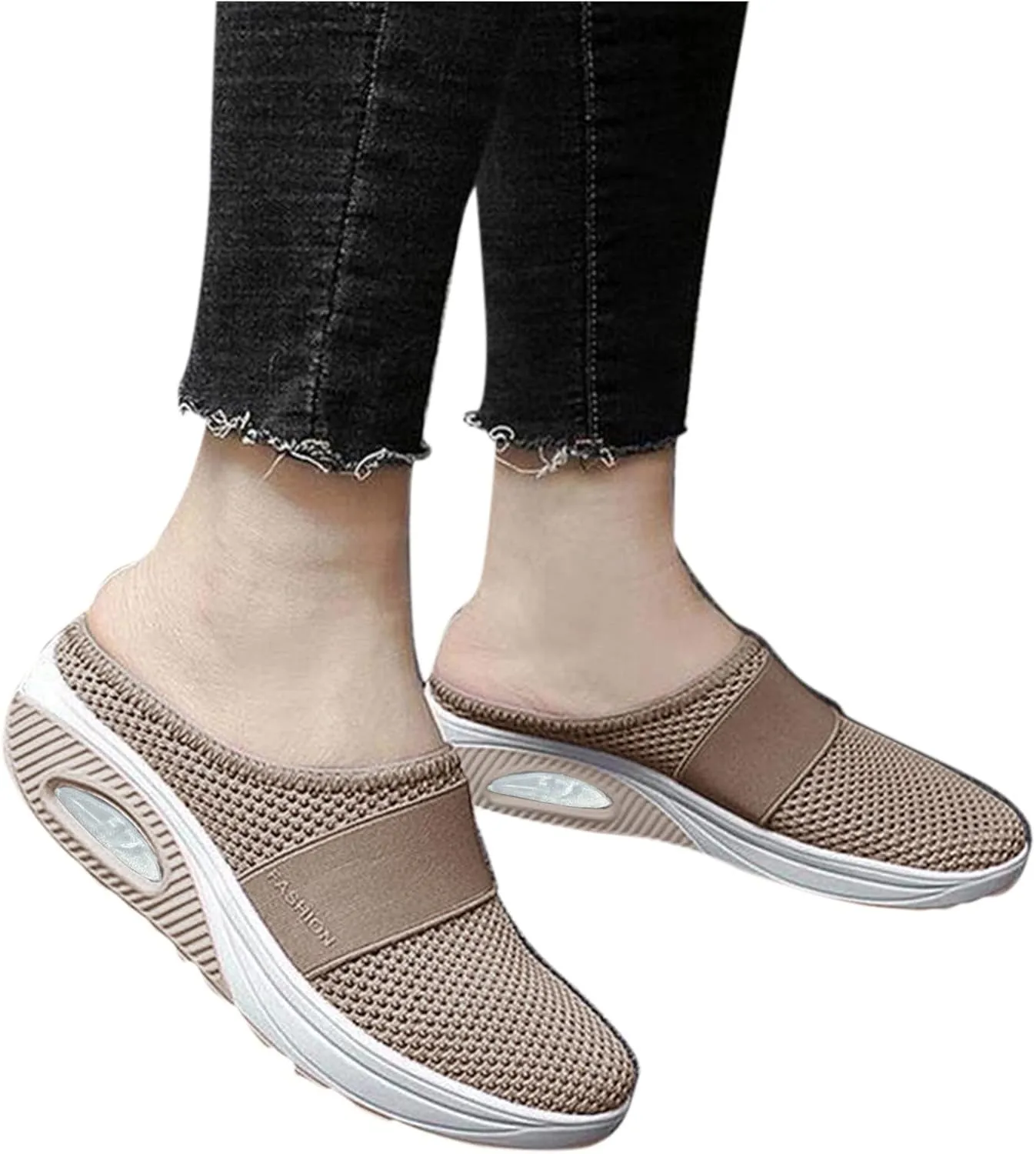 Womens Backless Sneakers Mesh Slip-on Mule Shoes Running Shoes for Women Wide Feet Casual Tennis Shoes White Platform Sneakers Brown Tennis Shoe Loafers Casual Slip On