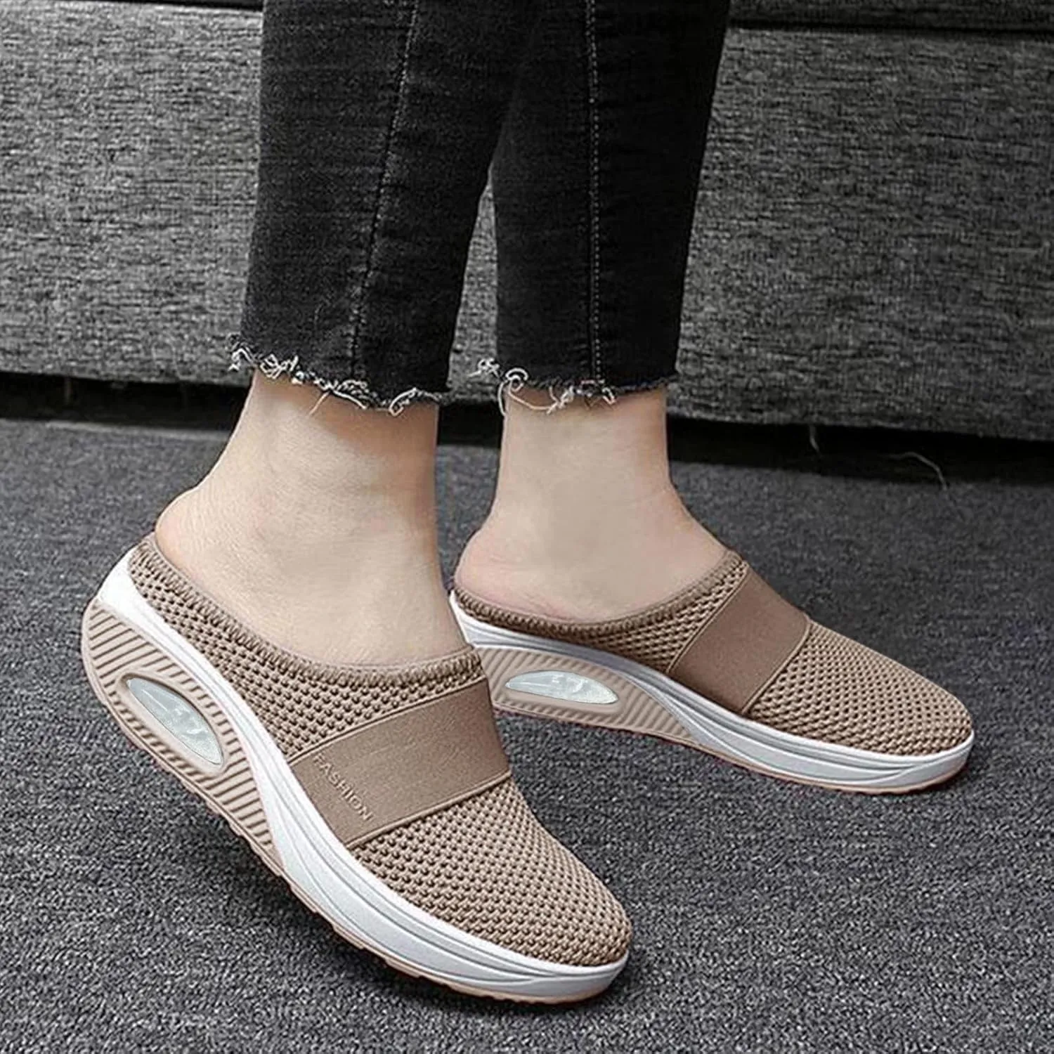 Womens Backless Sneakers Mesh Slip-on Mule Shoes Running Shoes for Women Wide Feet Casual Tennis Shoes White Platform Sneakers Brown Tennis Shoe Loafers Casual Slip On