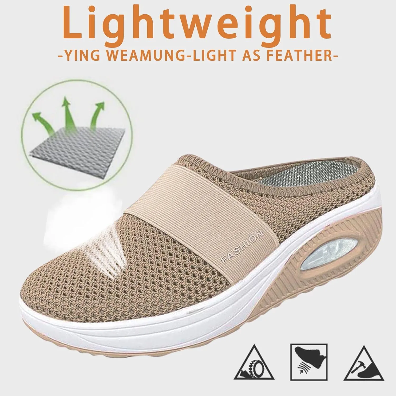 Womens Backless Sneakers Mesh Slip-on Mule Shoes Running Shoes for Women Wide Feet Casual Tennis Shoes White Platform Sneakers Brown Tennis Shoe Loafers Casual Slip On