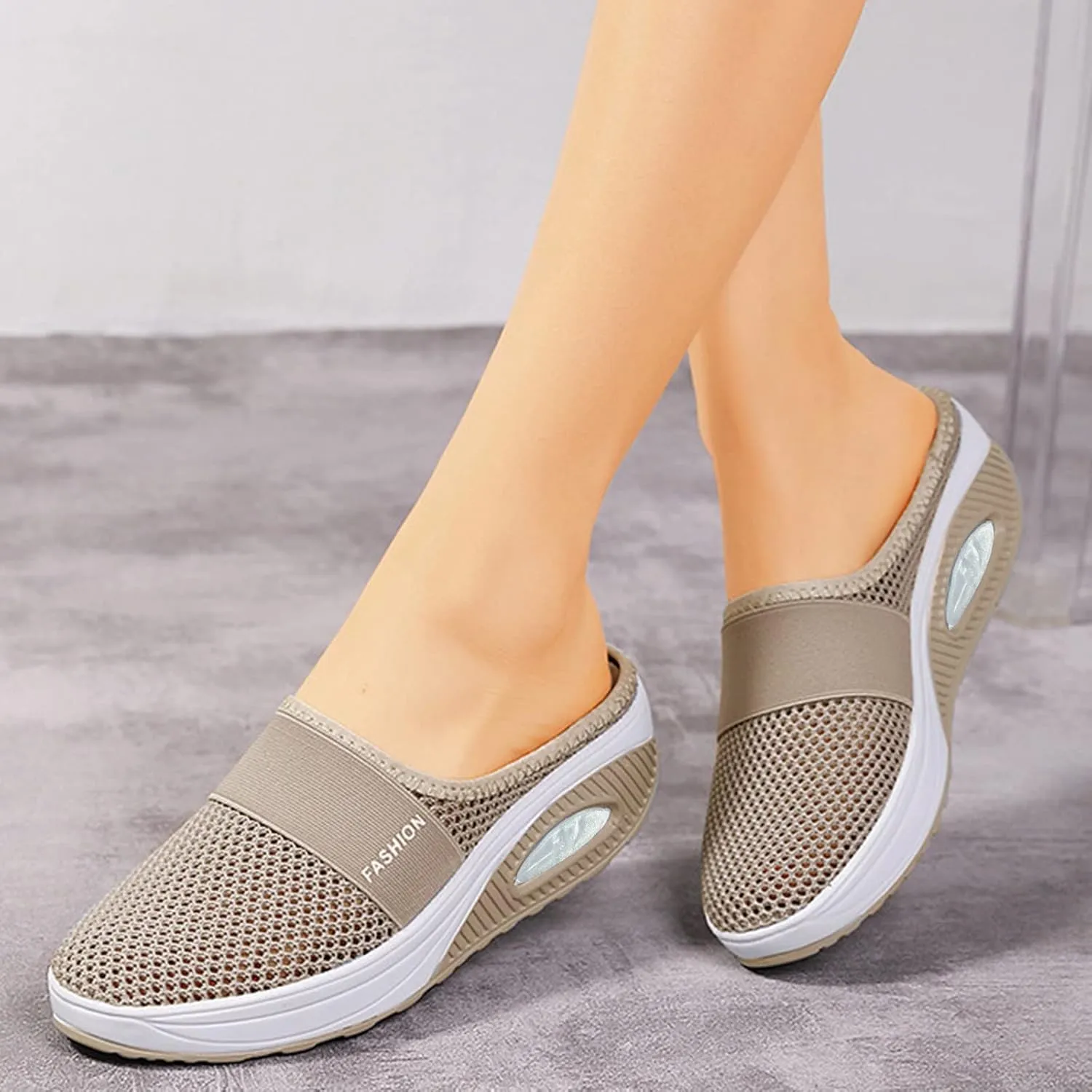 Womens Backless Sneakers Mesh Slip-on Mule Shoes Running Shoes for Women Wide Feet Casual Tennis Shoes White Platform Sneakers Brown Tennis Shoe Loafers Casual Slip On
