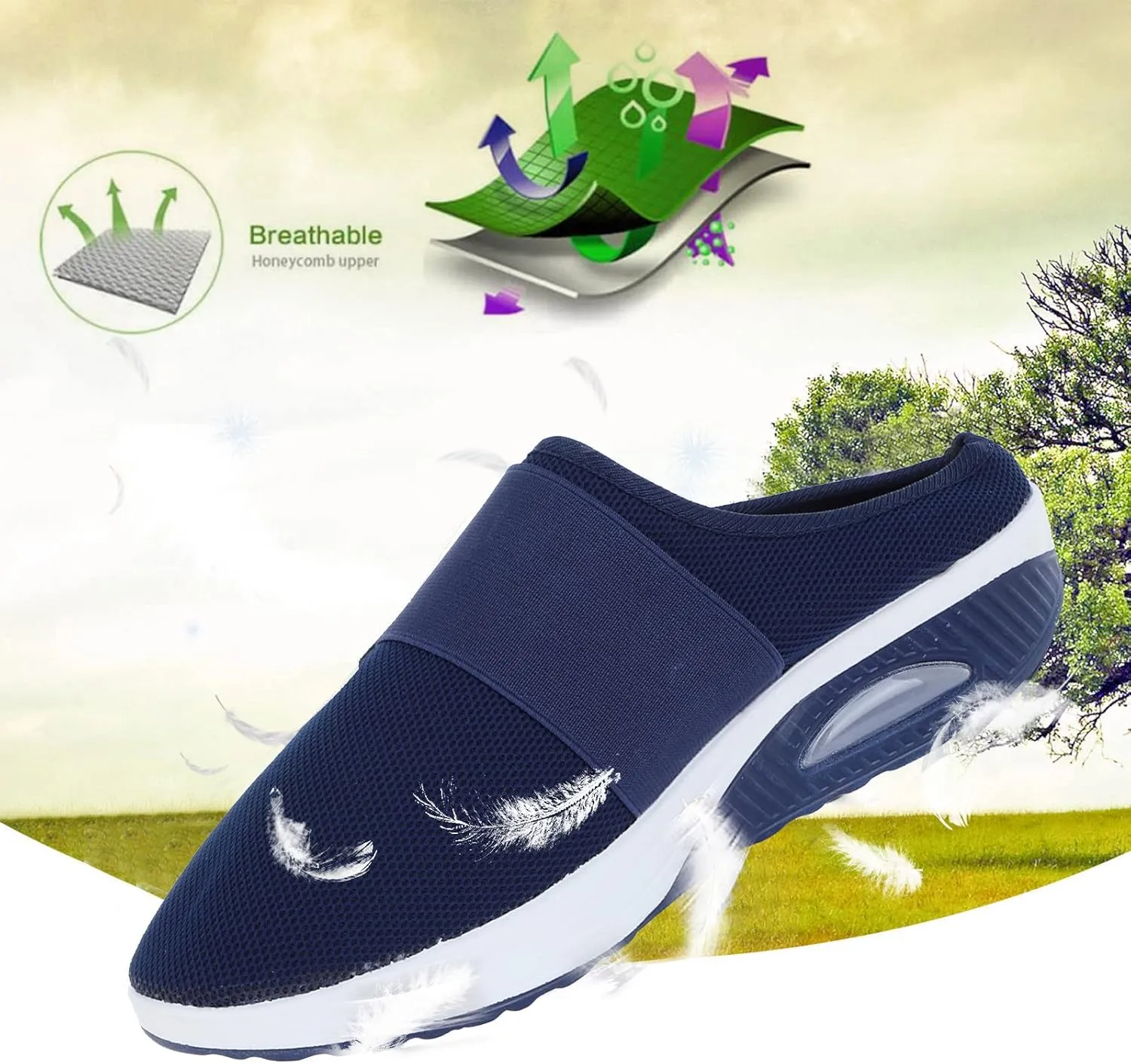 Womens Backless Sneakers Mesh Slip-on Mule Shoes Tennis Shoes Womens Loafers Ladies Shoes Casual Wedge Sneakers Black Tennis Shoe Loafers Casual Slip On