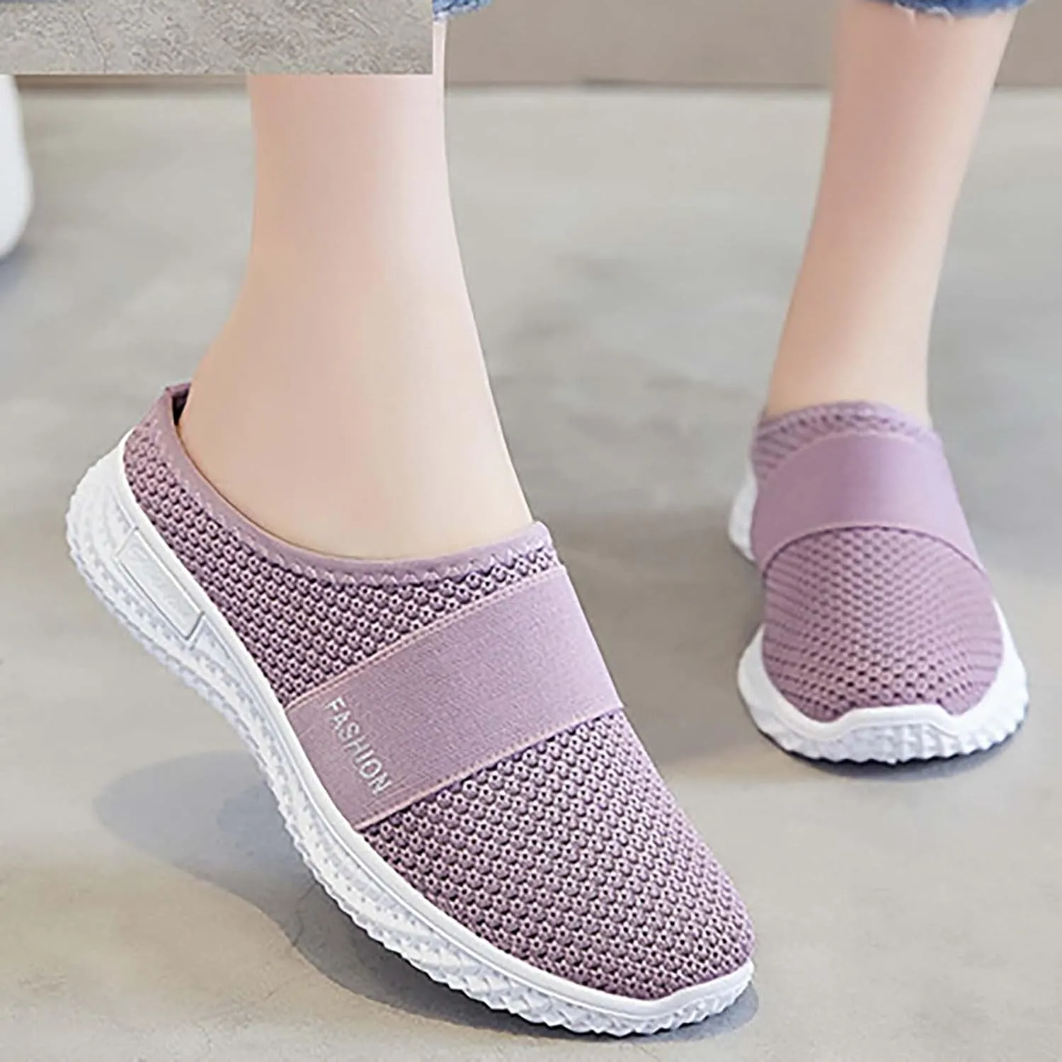 Womens Backless Sneakers Mesh Slip-on Mule Shoes Tennis Shoes Womens Loafers Ladies Shoes Casual Wedge Sneakers Black Tennis Shoe Loafers Casual Slip On