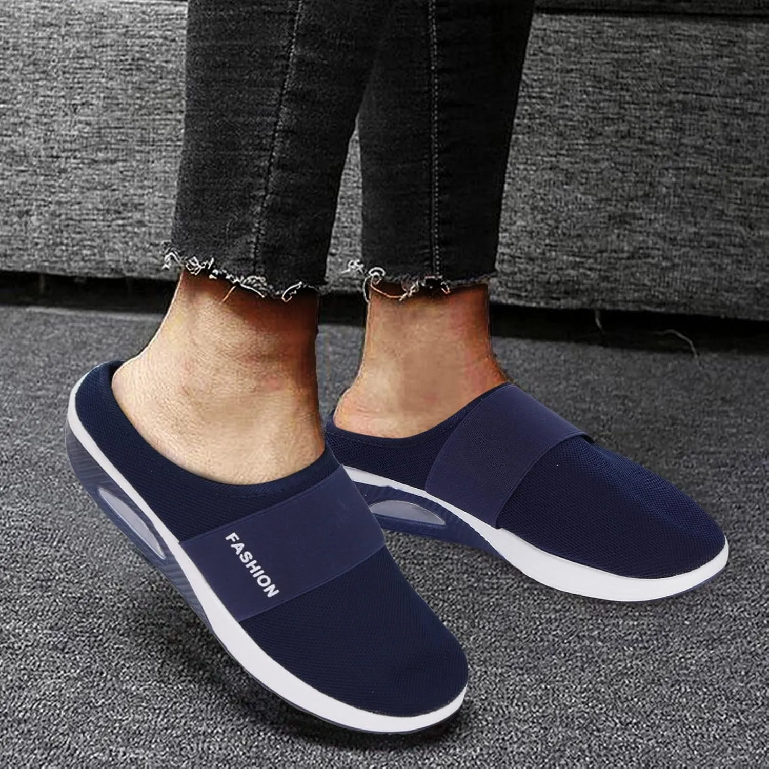 Womens Backless Sneakers Mesh Slip-on Mule Shoes Tennis Shoes Womens Loafers Ladies Shoes Casual Wedge Sneakers Black Tennis Shoe Loafers Casual Slip On