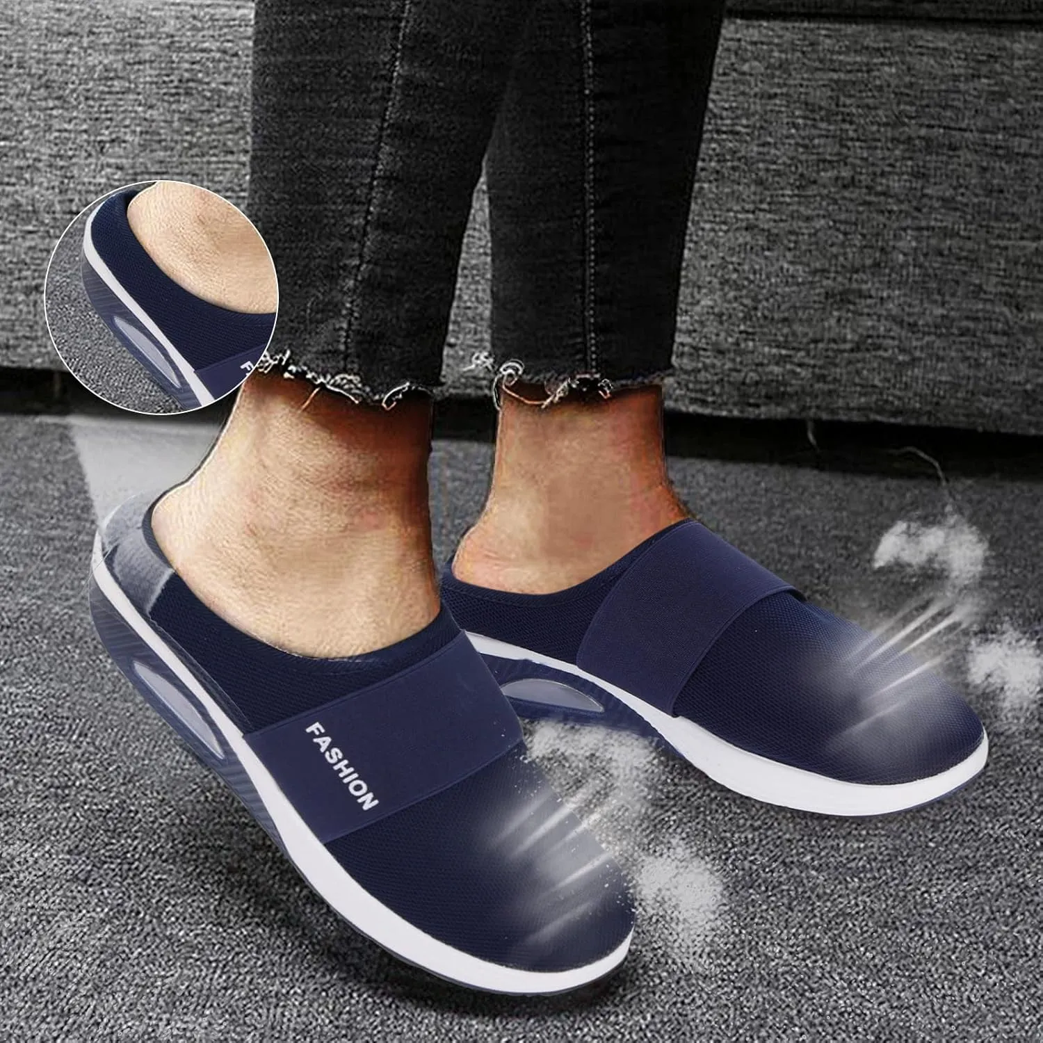 Womens Backless Sneakers Mesh Slip-on Mule Shoes Tennis Shoes Womens Loafers Ladies Shoes Casual Wedge Sneakers Black Tennis Shoe Loafers Casual Slip On