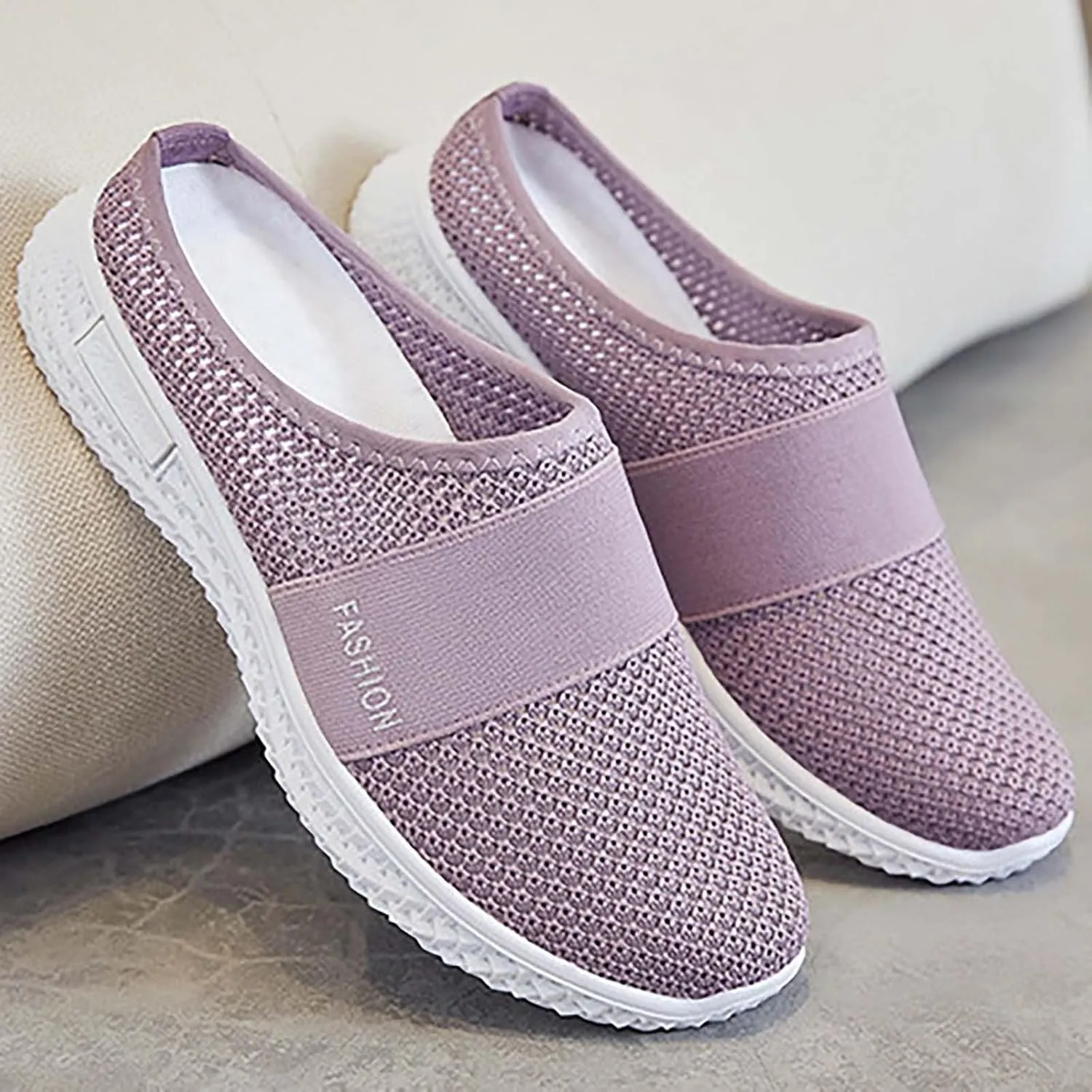 Womens Backless Sneakers Mesh Slip-on Mule Shoes Tennis Shoes Womens Loafers Ladies Shoes Casual Wedge Sneakers Black Tennis Shoe Loafers Casual Slip On