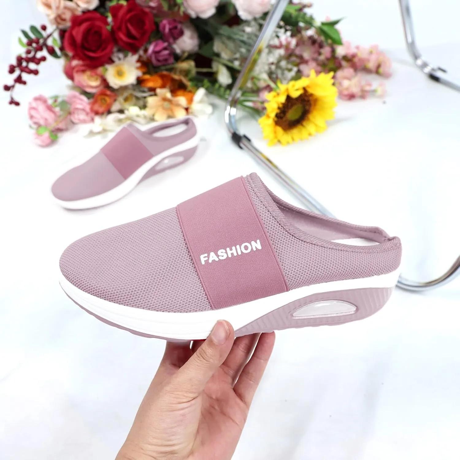 Womens Backless Sneakers Mesh Slip-on Mule Shoes Womens Running Shoes High Top Black Casual Shoes Black Sneakers Platform Tennis Shoe Loafers Casual Slip On
