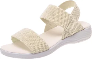 Women's Backstrap Sandal Casual Platform Open Toe Wedge Sandals Stroll Flat Knit Elastic Ankle Strap Platfor Slippers Slides Anti-Slip Lightweight Walking Air Cushion Comfort Summer Shoes