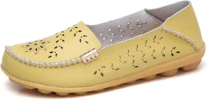 Womens Boat Shoes Casual Breathable Loafers for Walking Slip On Nurse Shoes Comfortable Flat Sandals Hollow Out Faux Leather Summer Shoe for All Day Wear