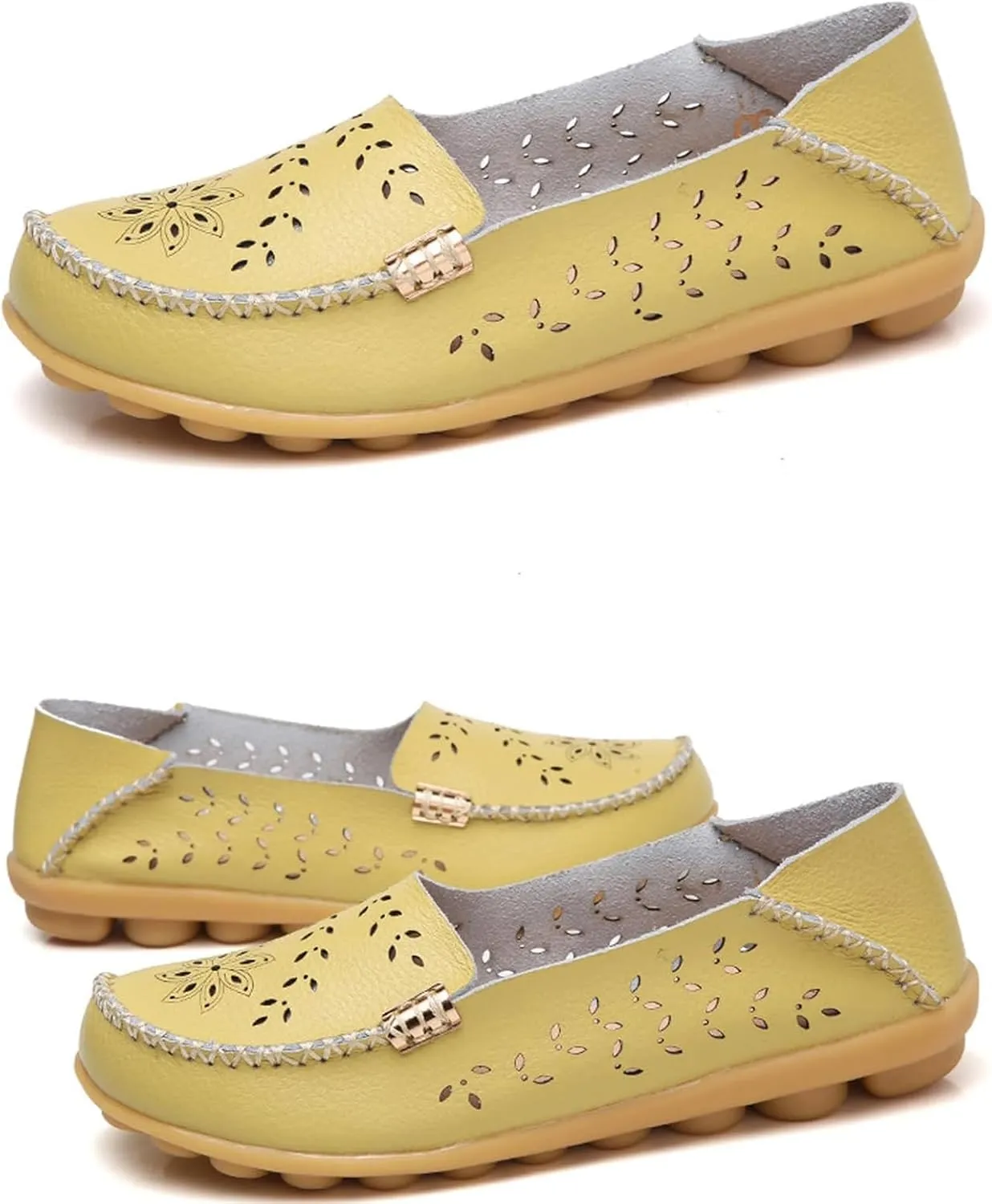 Womens Boat Shoes Casual Breathable Loafers for Walking Slip On Nurse Shoes Comfortable Flat Sandals Hollow Out Faux Leather Summer Shoe for All Day Wear