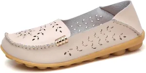 Womens Boat Shoes Casual Breathable Loafers for Walking Slip On Nurse Shoes Comfortable Flat Sandals Hollow Out Faux Leather Summer Shoe for All Day Wear