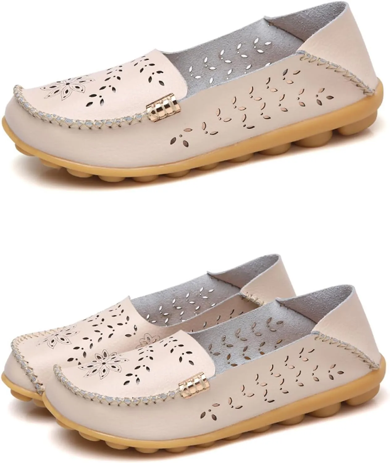 Womens Boat Shoes Casual Breathable Loafers for Walking Slip On Nurse Shoes Comfortable Flat Sandals Hollow Out Faux Leather Summer Shoe for All Day Wear