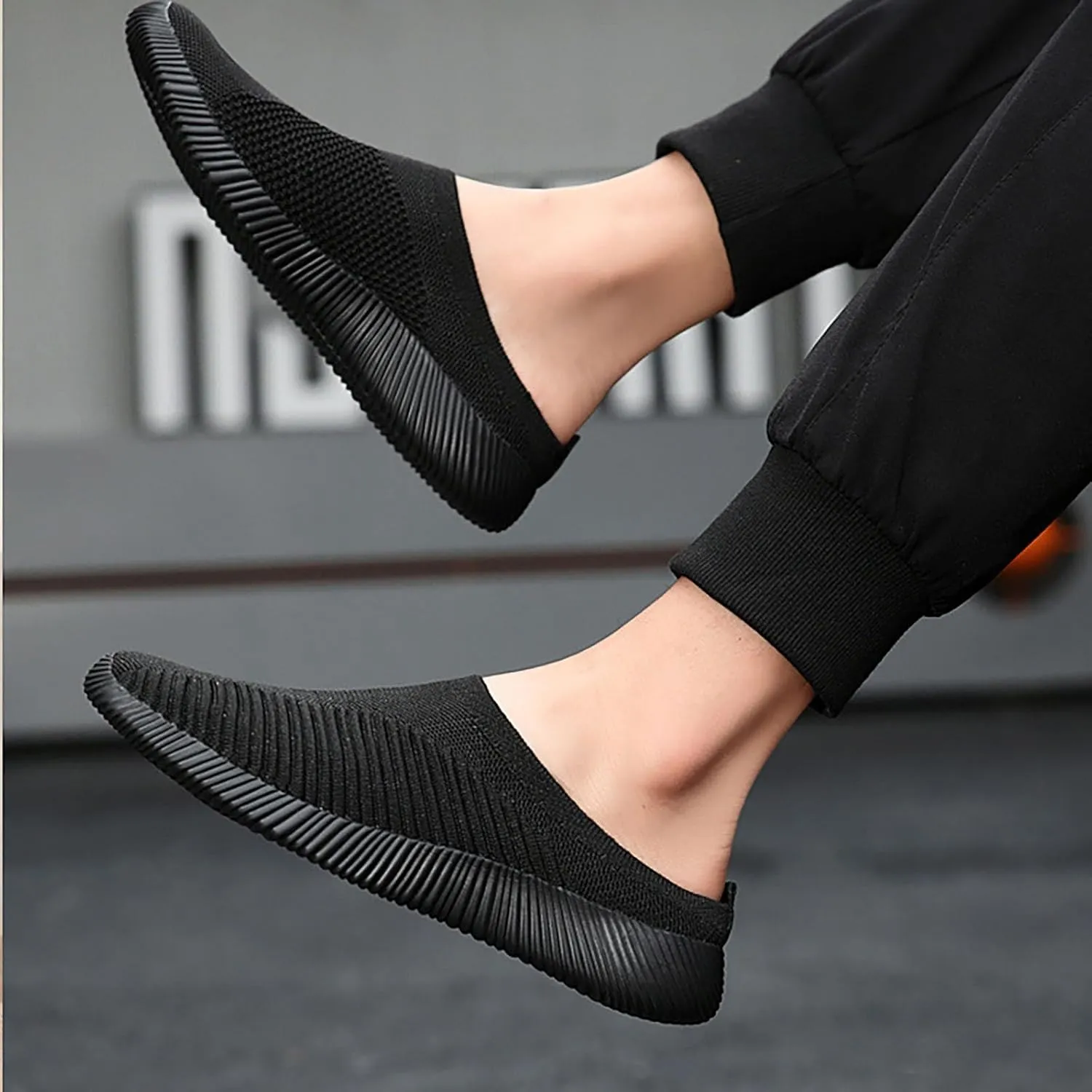 Women's Casual Slip on Half Shoes Breathable Mens Tennis Shoes Mesh Breathable Women Shoes Casual Black Platform Sneaker Tennis Shoe Loafers Casual Slip On